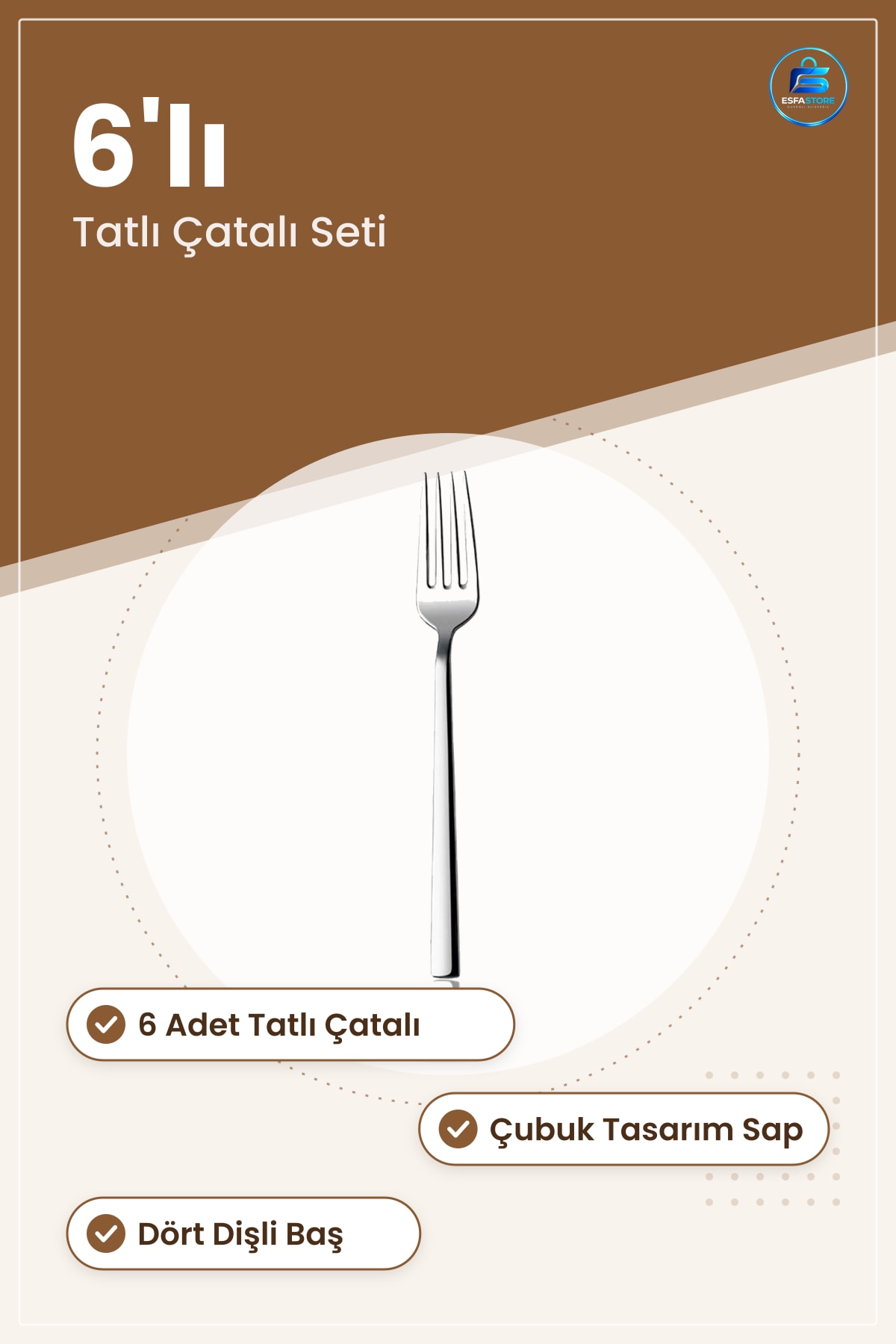 Çubuk Tasarım Tatlı Çatalı 6'lı Çatal Seti Servis Mutfak Sofra Takımı Ev Kullanımı