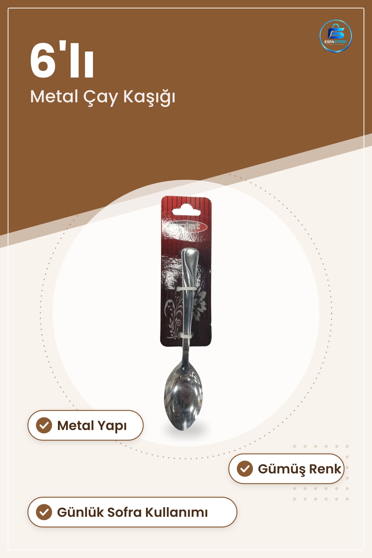 Çay Kaşığı 6'lı Metal Mutfak Sofra Seti Gümüş Renk Günlük Kullanım İçin Pratik Servis Takımı