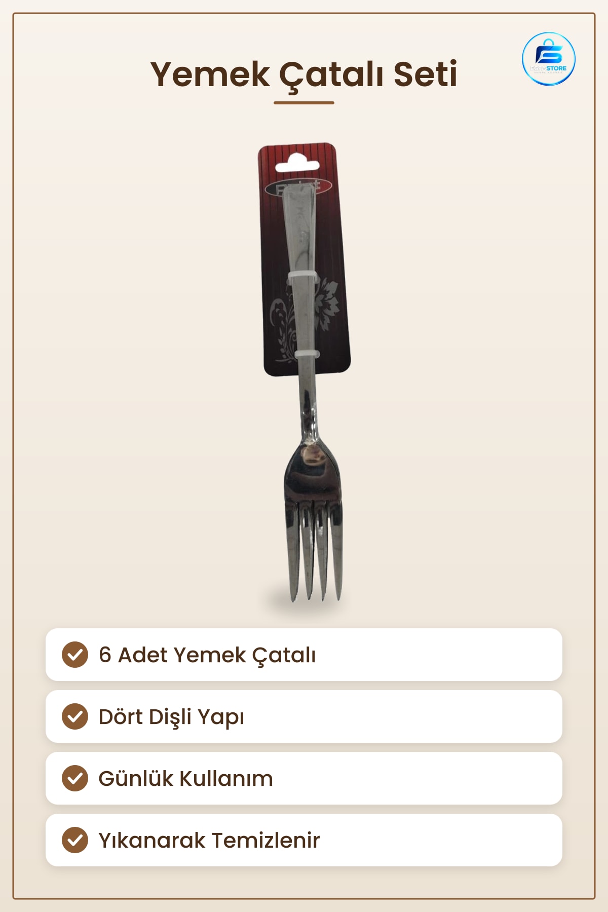 Yemek Çatalı 6'lı Mutfak Sofra Günlük Kullanım Dört Dişli Ev Çatal Seti Kahvaltı Öğle Akşam