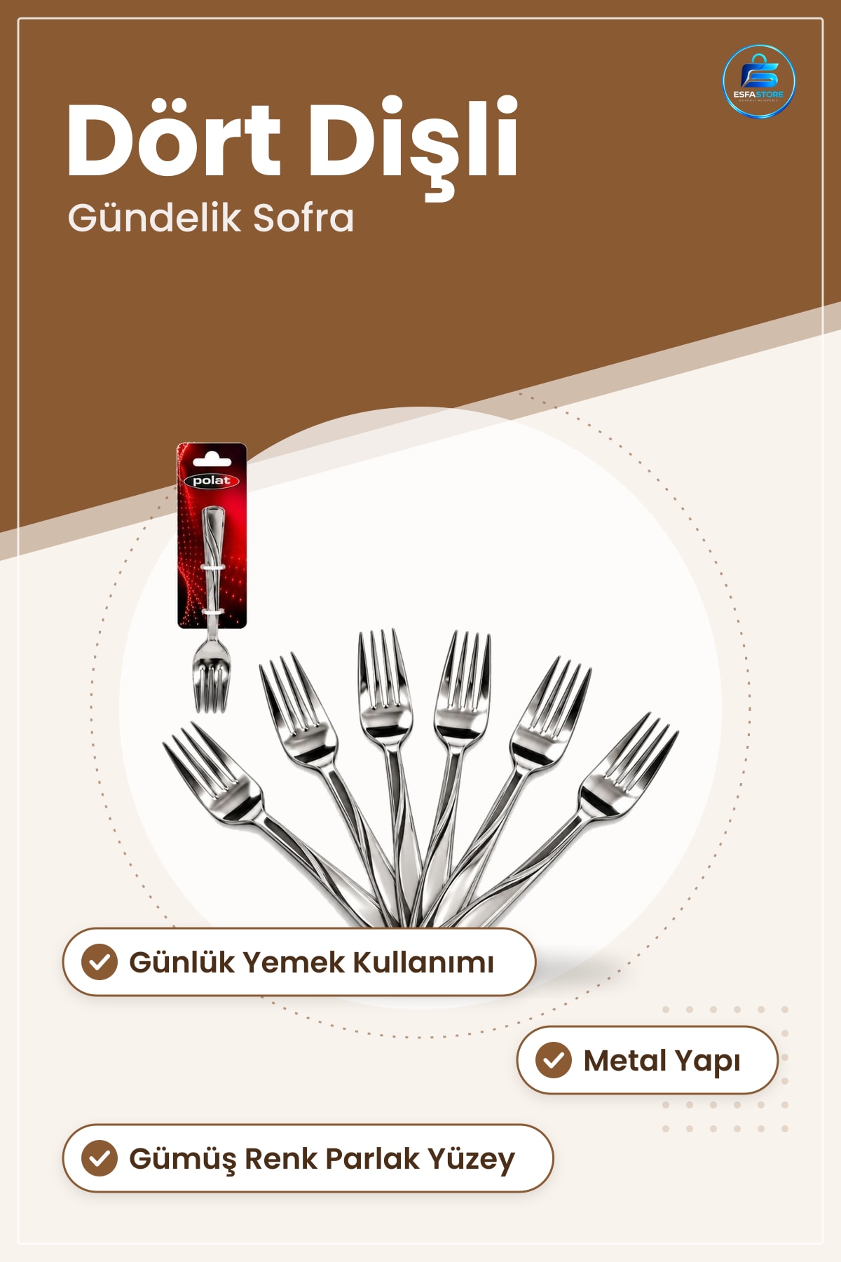 Metal Yemek Çatalı Sofra Çatal Takımı Mutfak Gündelik Kullanım Gümüş Renk Parlak Yüzeyli