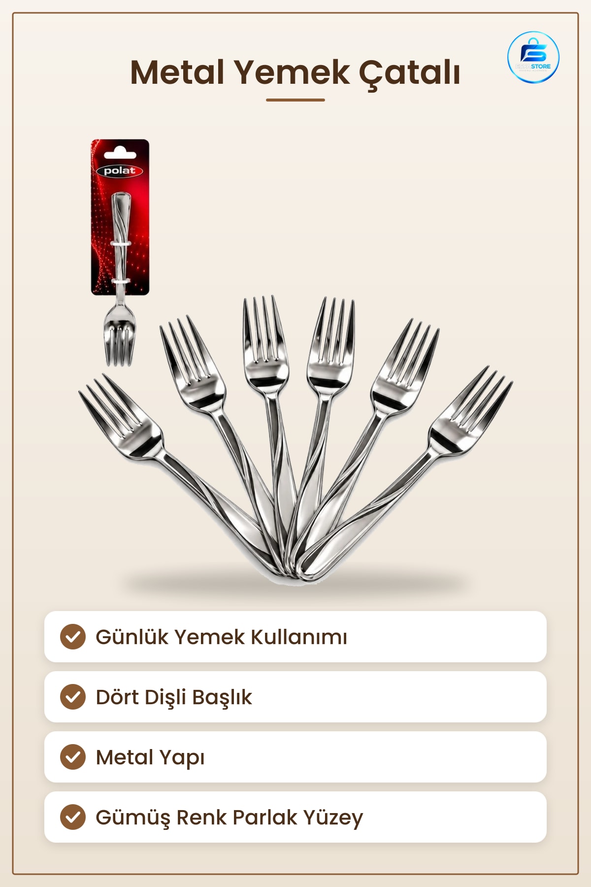 Metal Yemek Çatalı Sofra Çatal Takımı Mutfak Gündelik Kullanım Gümüş Renk Parlak Yüzeyli