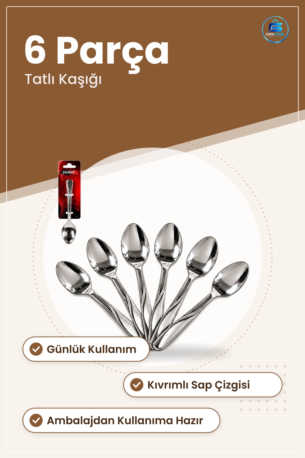 6 Parça Tatlı Kaşığı Seti Mutfak Sofra Kaşık Takımı Günlük Kullanım İçin Pratik Set