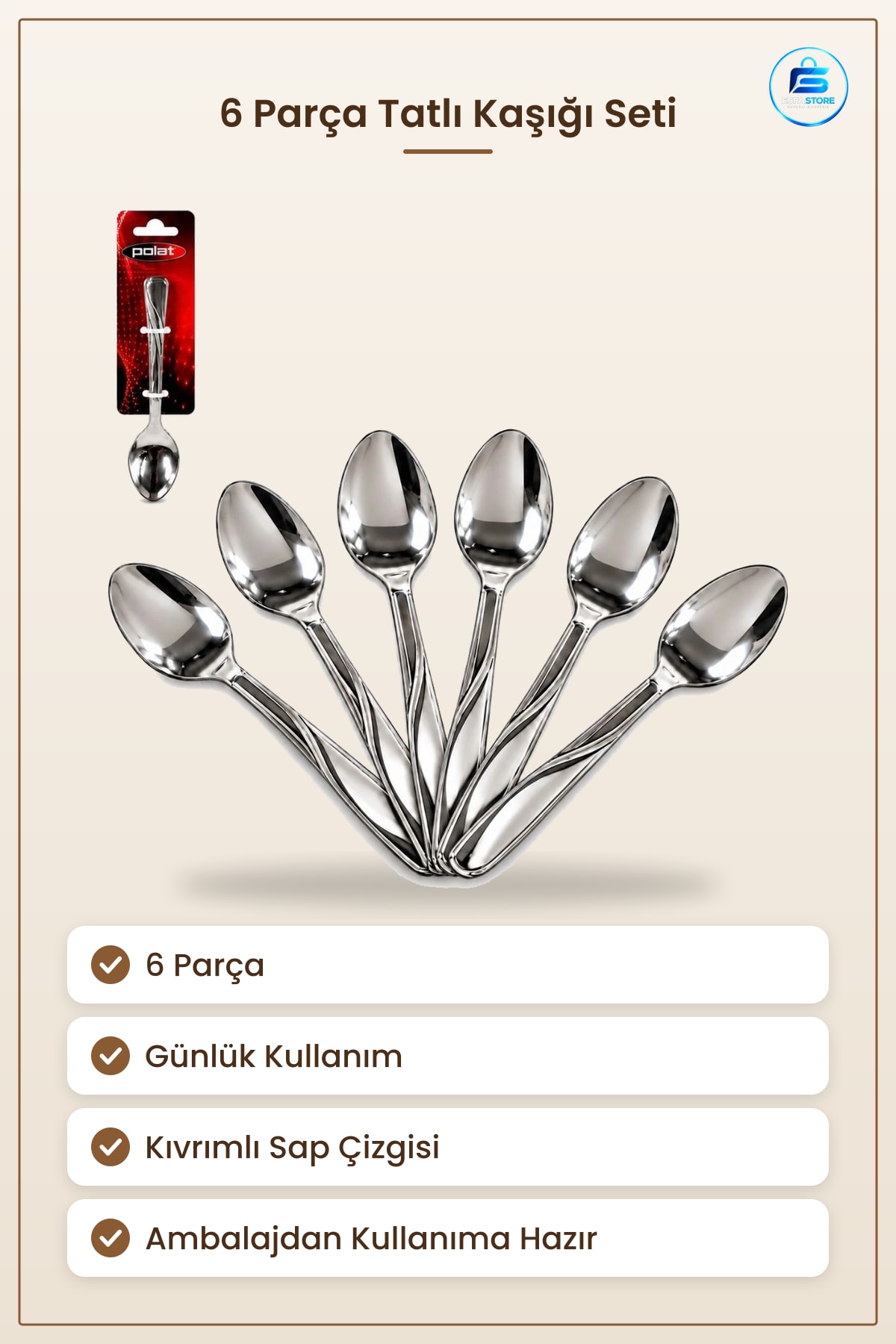 6 Parça Tatlı Kaşığı Seti Mutfak Sofra Kaşık Takımı Günlük Kullanım İçin Pratik Set