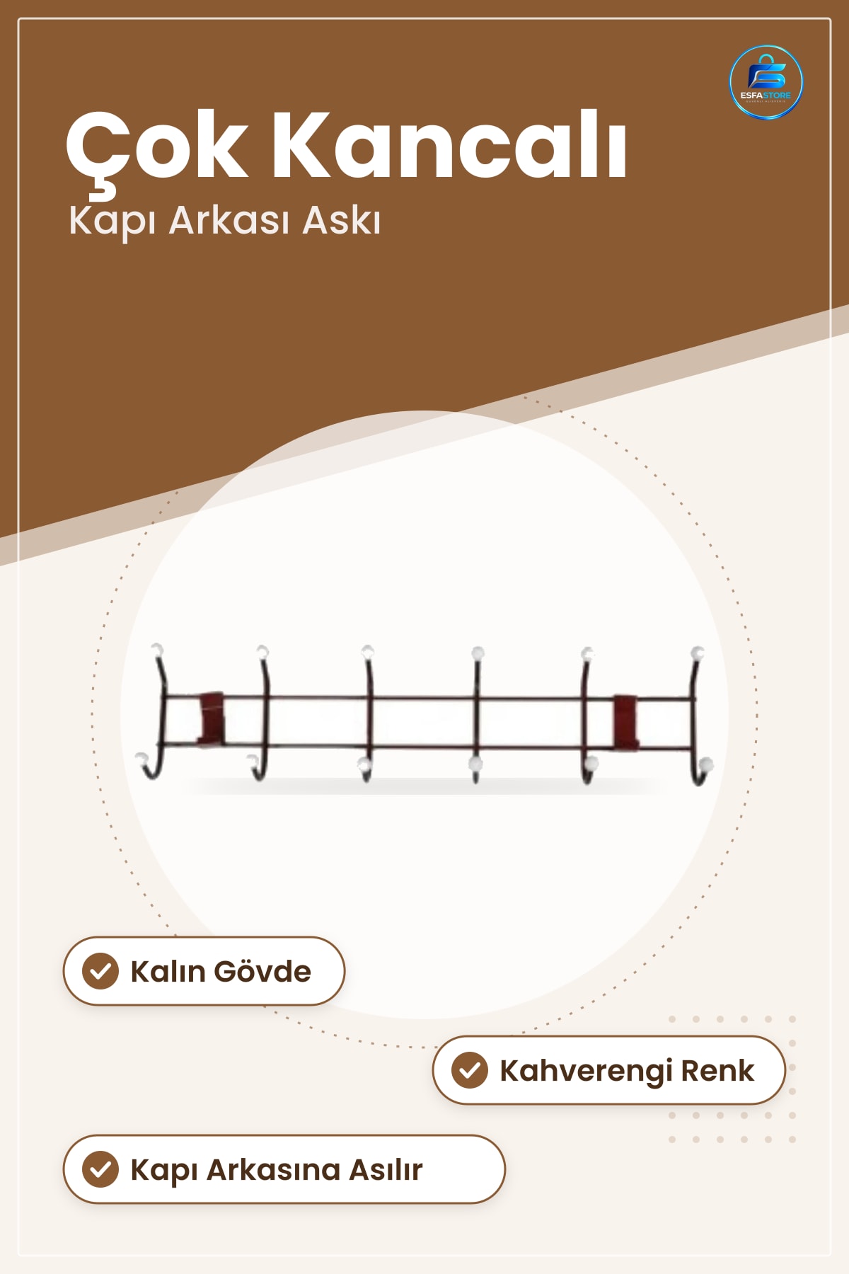 Kapı Arkası Kalın Askı Kahverengi Ev Düzenleme ve Depolama İçin Çok Kancalı Askılık