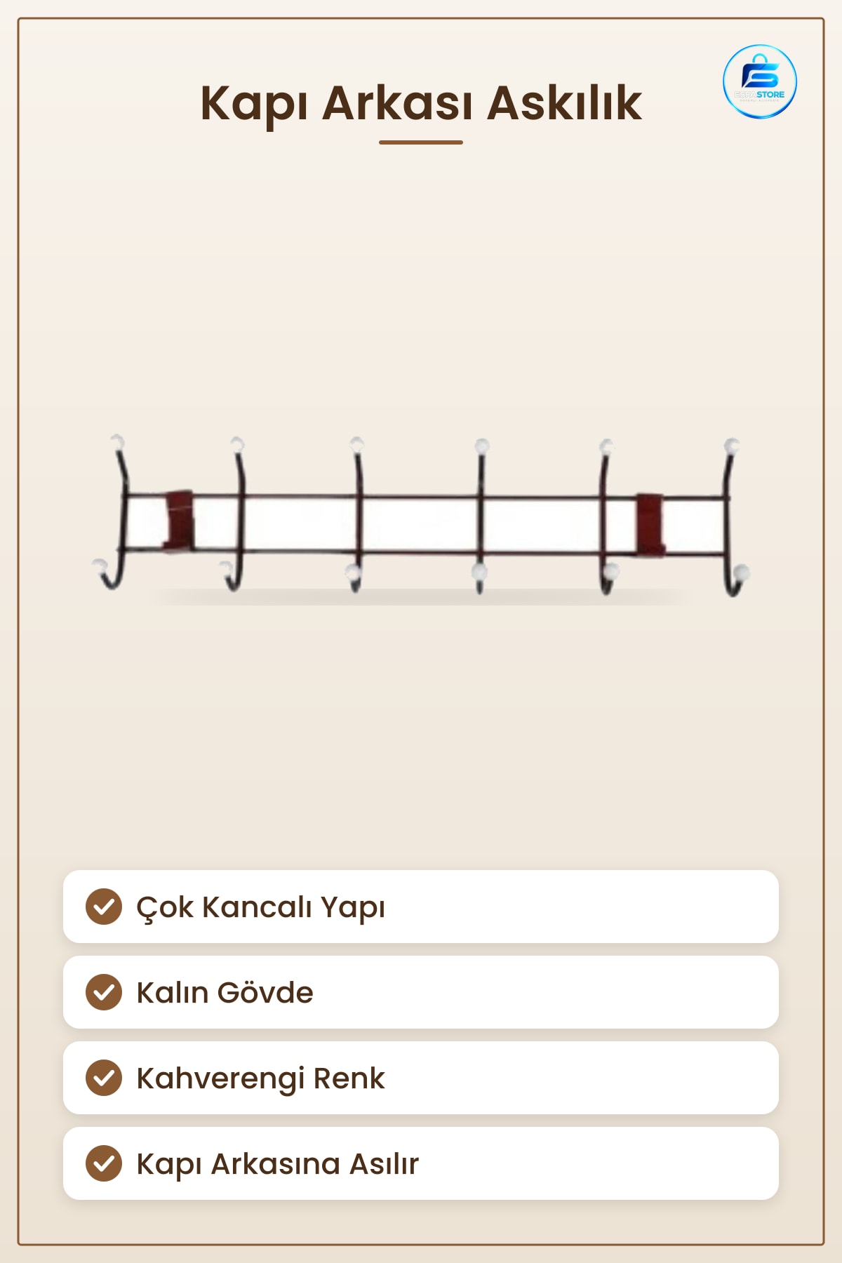 Kapı Arkası Kalın Askı Kahverengi Ev Düzenleme ve Depolama İçin Çok Kancalı Askılık