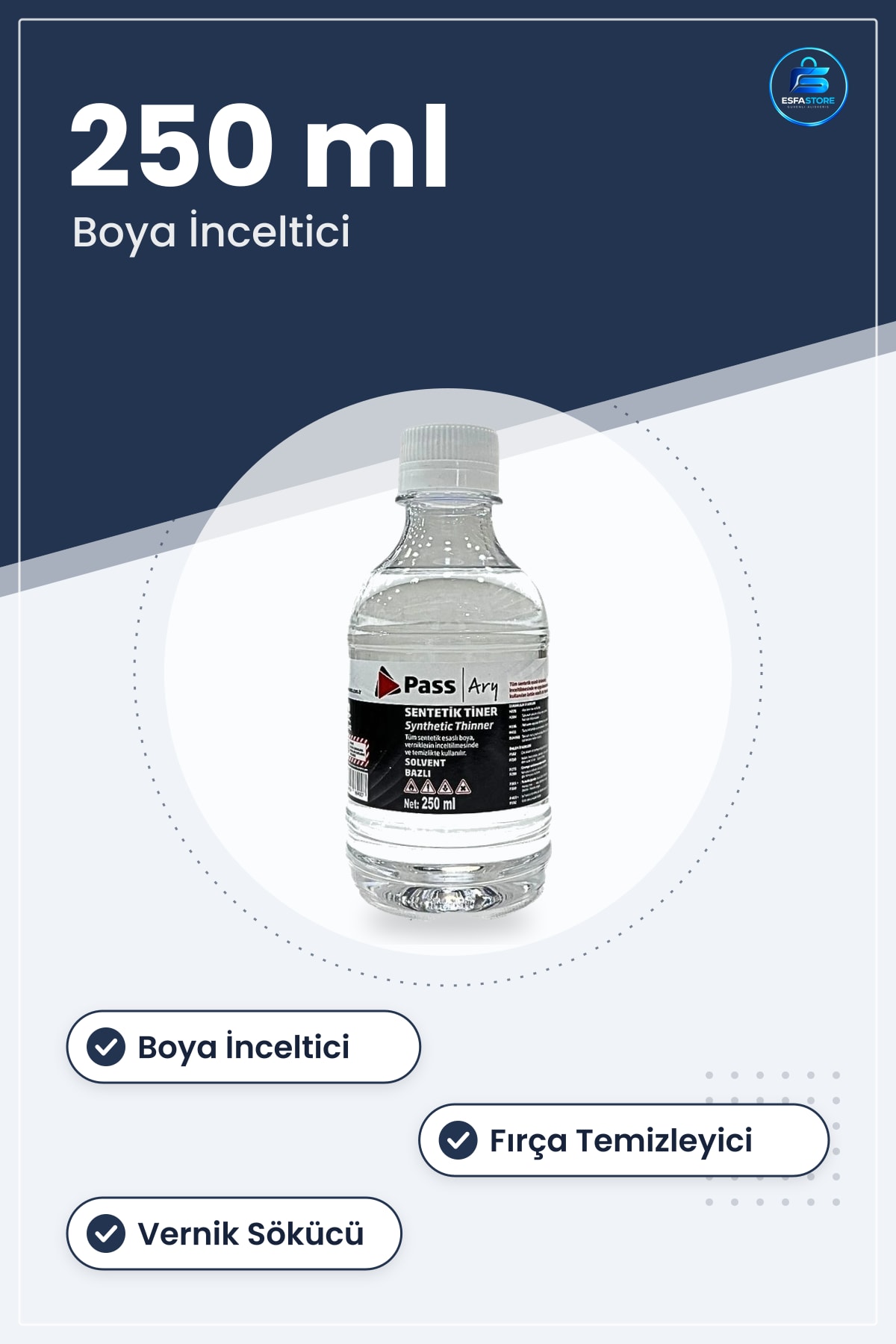 Sentetik Tiner 250 ml Boya İnceltici ve Çözücü Vernik Sökücü Fırça Temizleyici Solvent