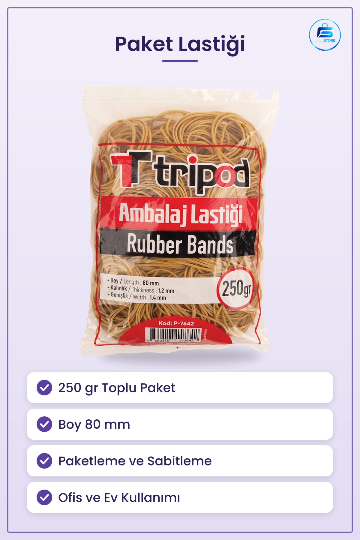 Paket Lastiği 250 gr Ambalaj Boy 80 mm Paketleme ve Sabitleme İşleri İçin Ofis Ev Kullanımı