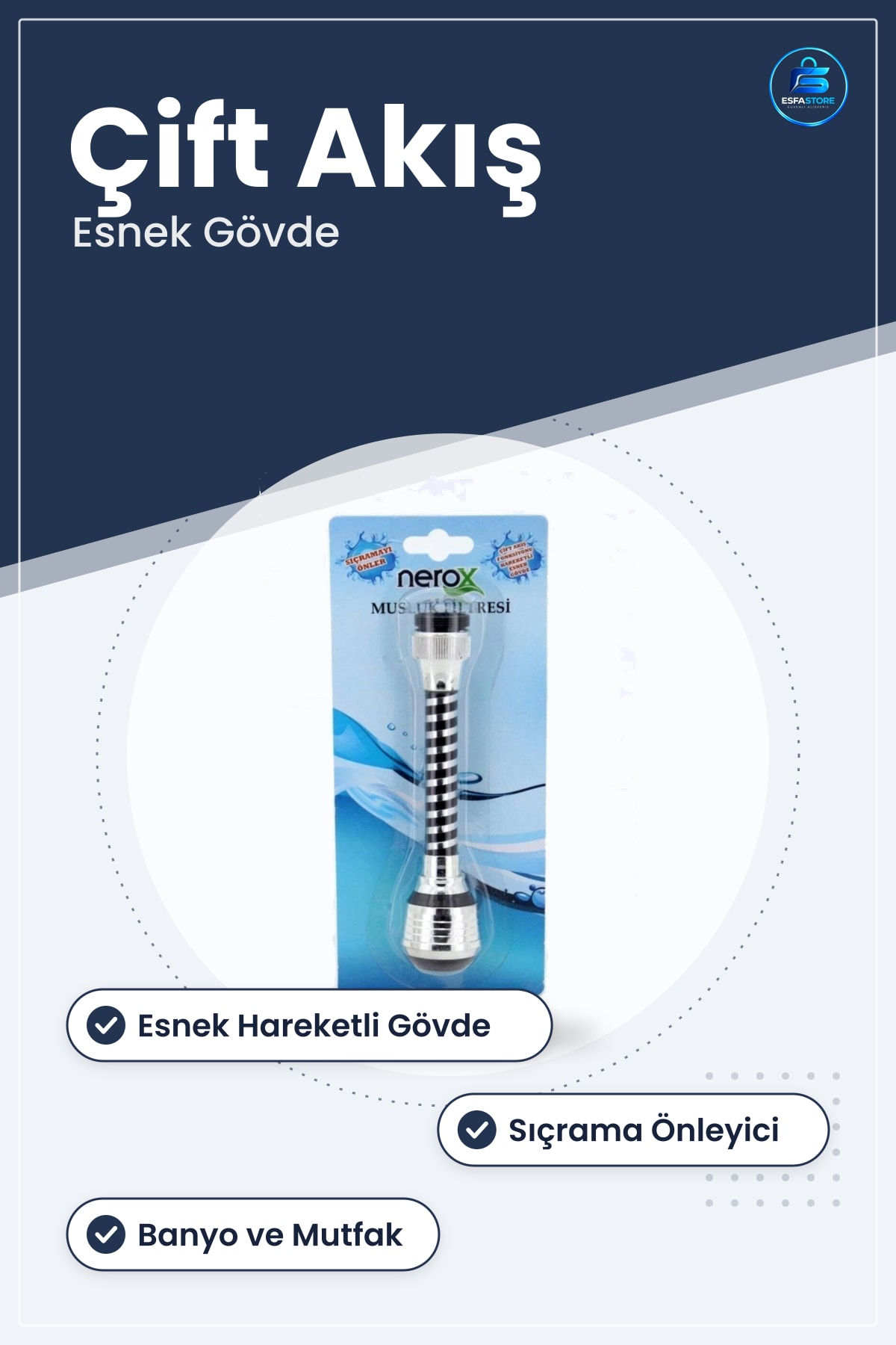 Musluk Başlığı Çift Akışlı Esnek Gövdeli Sıçrama Önleyici Filtreli Banyo Mutfak Lavabo Aksesuarı