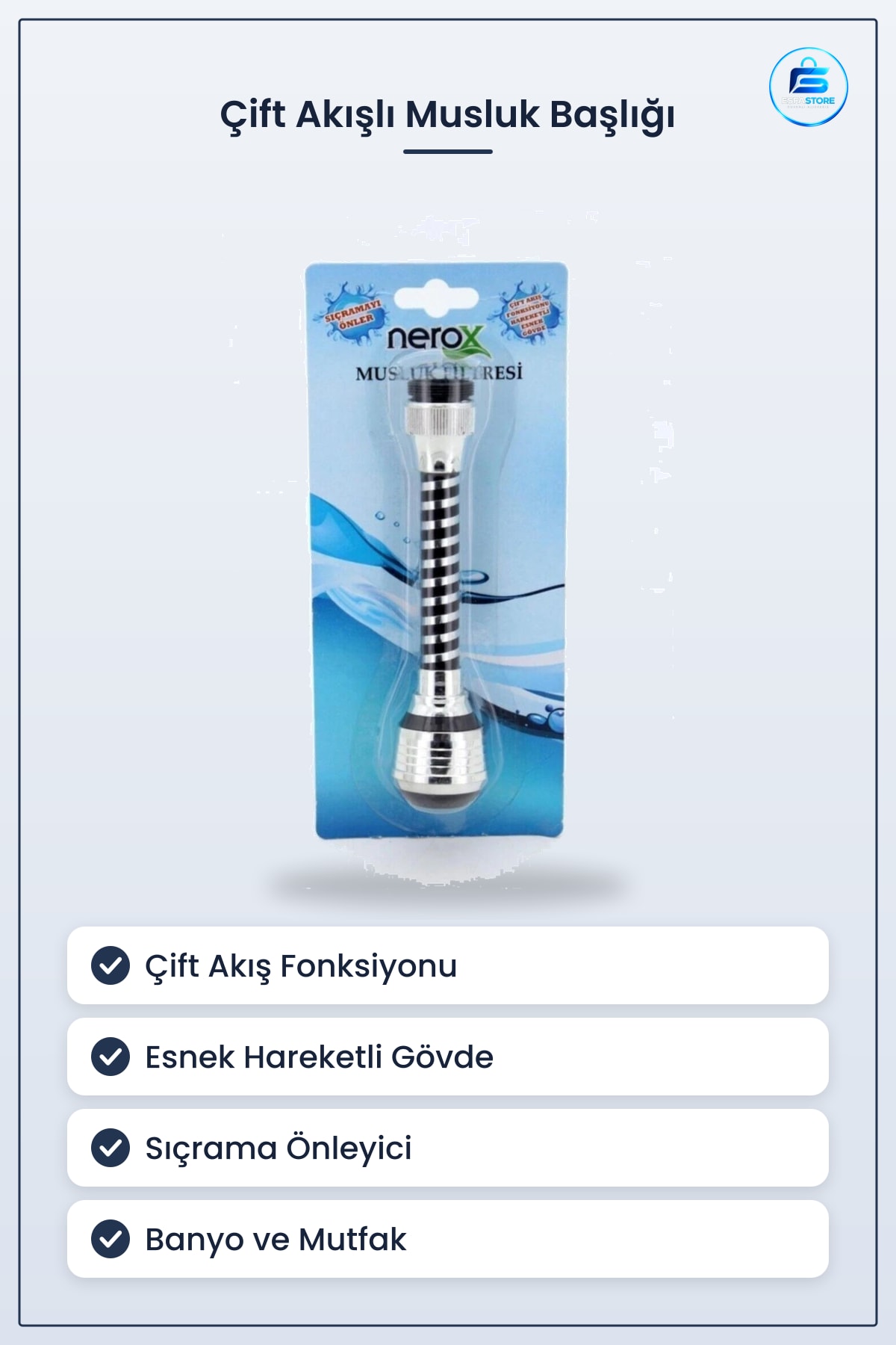 Musluk Başlığı Çift Akışlı Esnek Gövdeli Sıçrama Önleyici Filtreli Banyo Mutfak Lavabo Aksesuarı