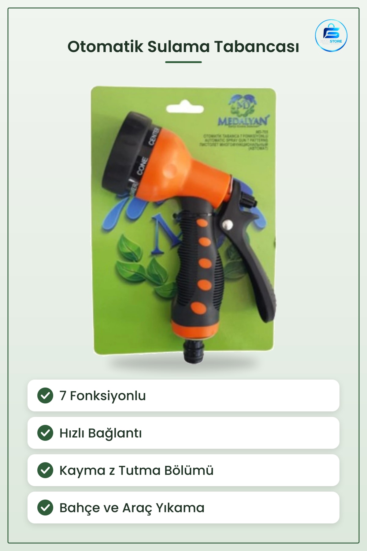 Sulama Başlıkları 7 Fonksiyonlu Otomatik Tabanca Bahçe Hortum Ucu Araç Yıkama Temizlik