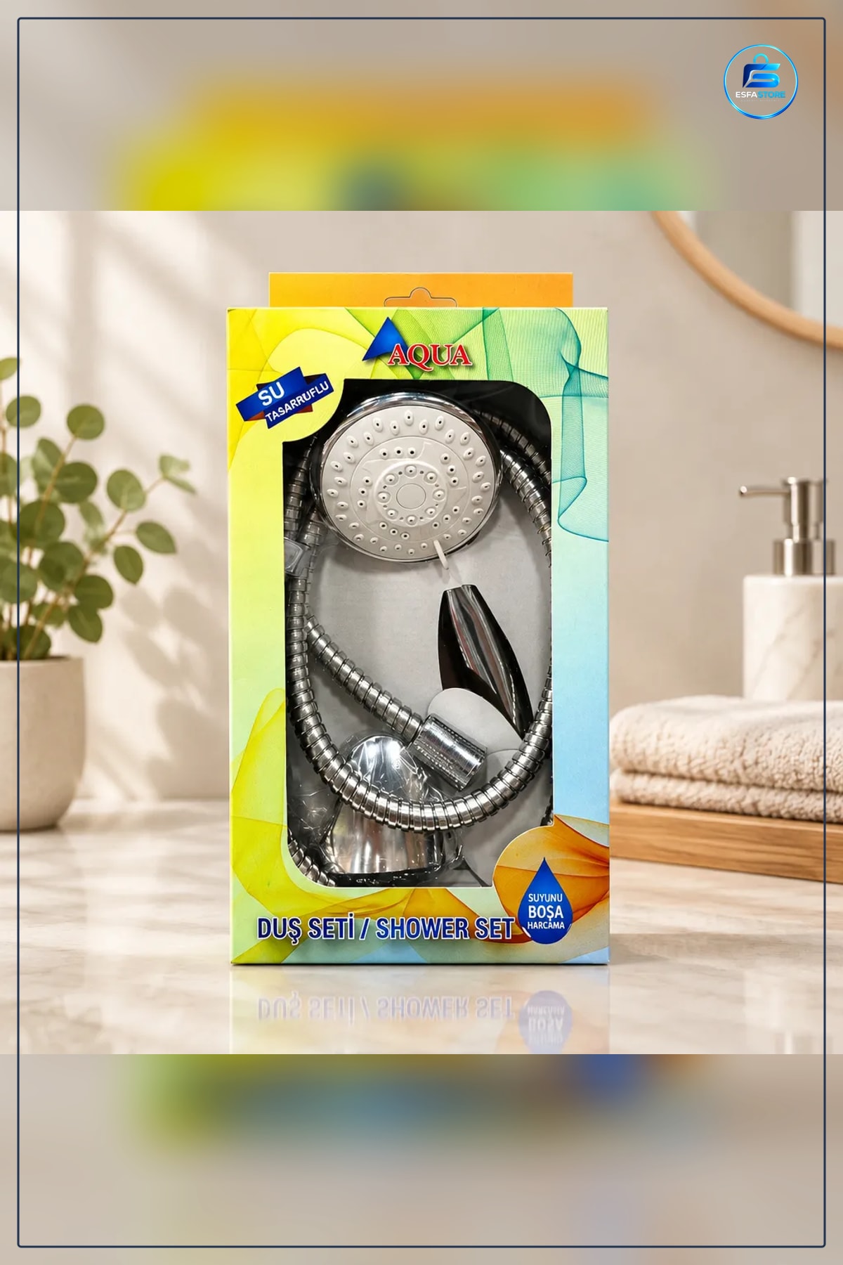Duş Sistemi Aqua Kutulu Set Su Tasarruflu Krom Görünümlü Başlıklı Hortumlu Banyo Seti