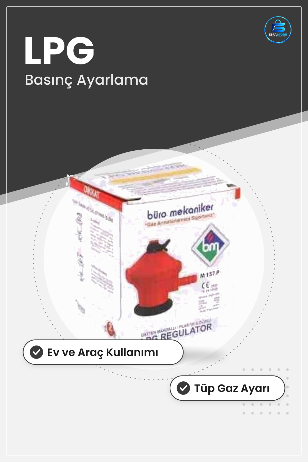 LPG Regülatör Plastik Gövdeli Dedantör Tüp Gaz Basınç Ayarlama Ev ve Araç Kullanımı İçin