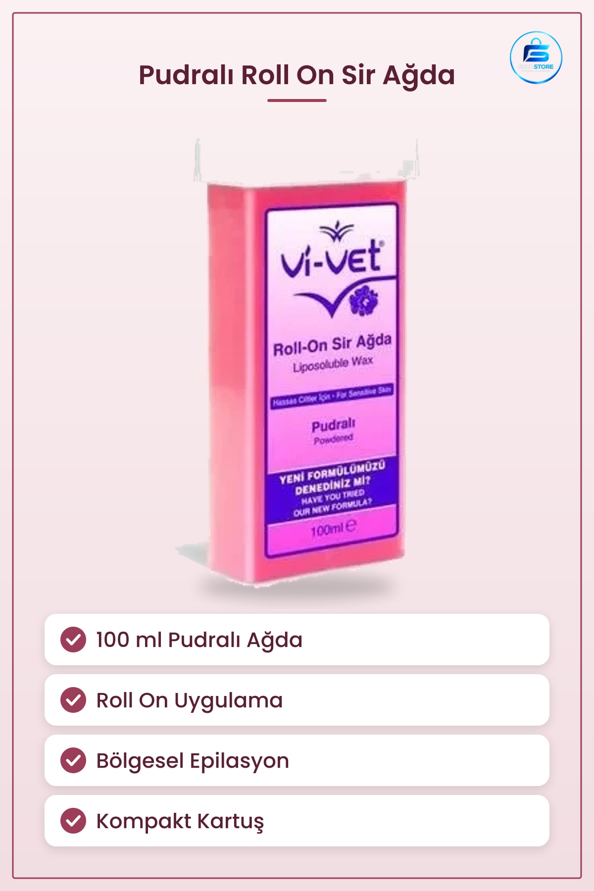 Roll On Sir Ağda 100 ml Pudralı Bölgesel Epilasyon İçin Tüy Dökücü Kartuş Vücut Bakımı