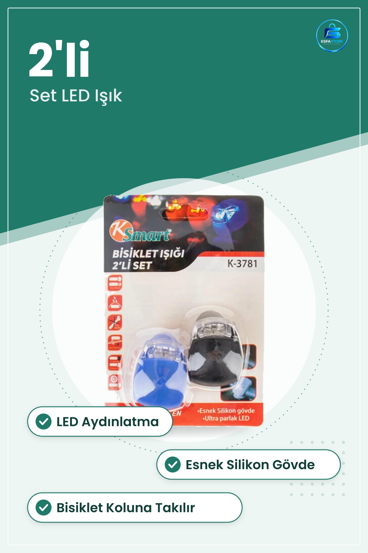 Bisiklet Farı Kol Işığı 2'li Set LED Esnek Silikon Gövdeli Ultra Parlak Sürüş Güvenlik Lambaısı