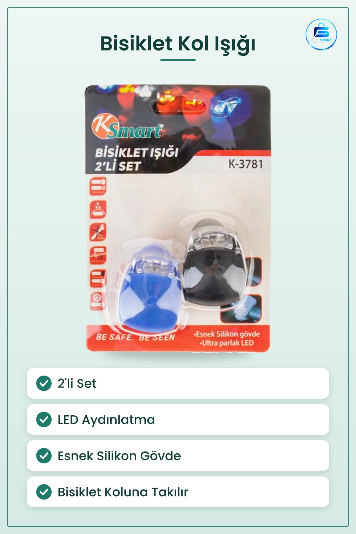 Bisiklet Farı Kol Işığı 2'li Set LED Esnek Silikon Gövdeli Ultra Parlak Sürüş Güvenlik Lambaısı
