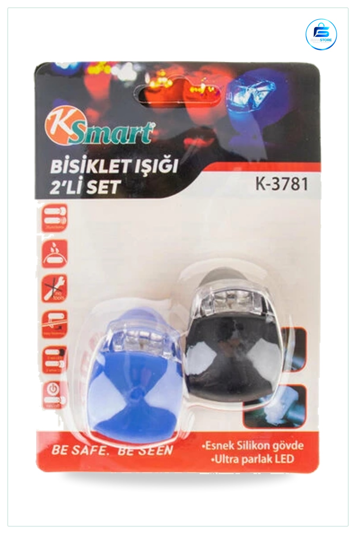 Bisiklet Farı Kol Işığı 2'li Set LED Esnek Silikon Gövdeli Ultra Parlak Sürüş Güvenlik Lambaısı