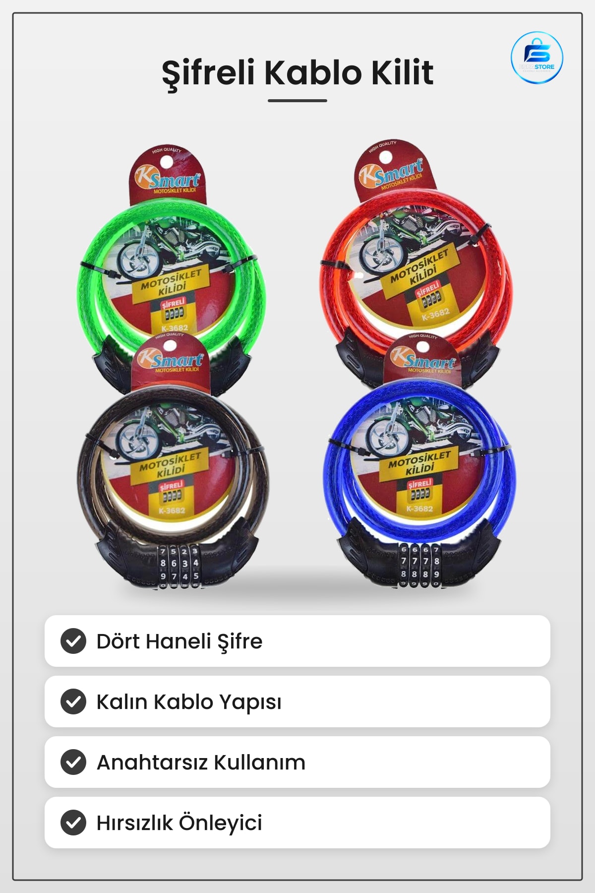 Motosiklet Kilidi Şifreli Kalın Kablo Kilit Hırsızlık Önleyici Güvenlik Ürünü Aksesuarı