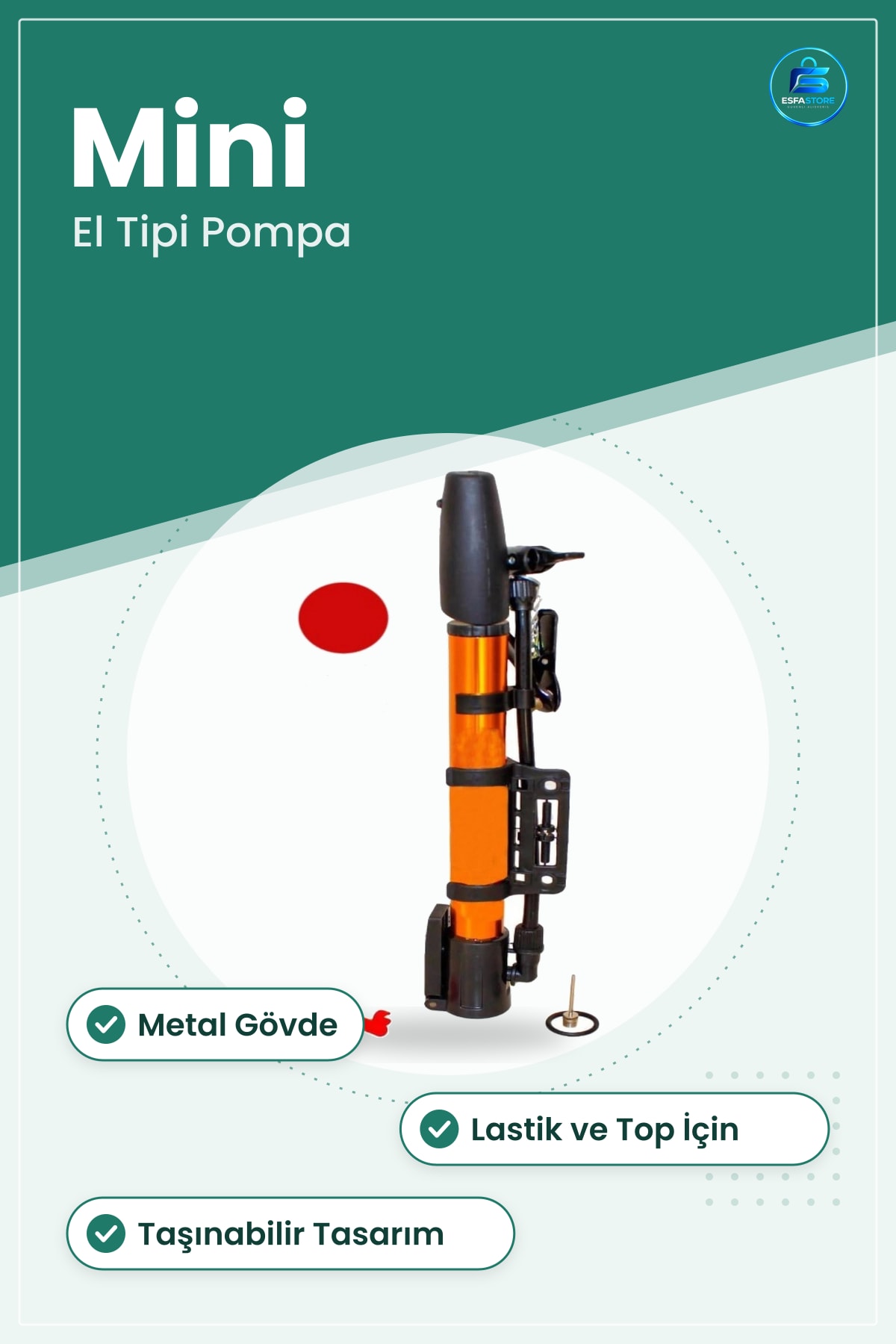 Bisiklet Pompası Lüks Taşınabilir Mini El Tipi Top ve Lastik Şişirici Metal Gövdeli Aksesuarı
