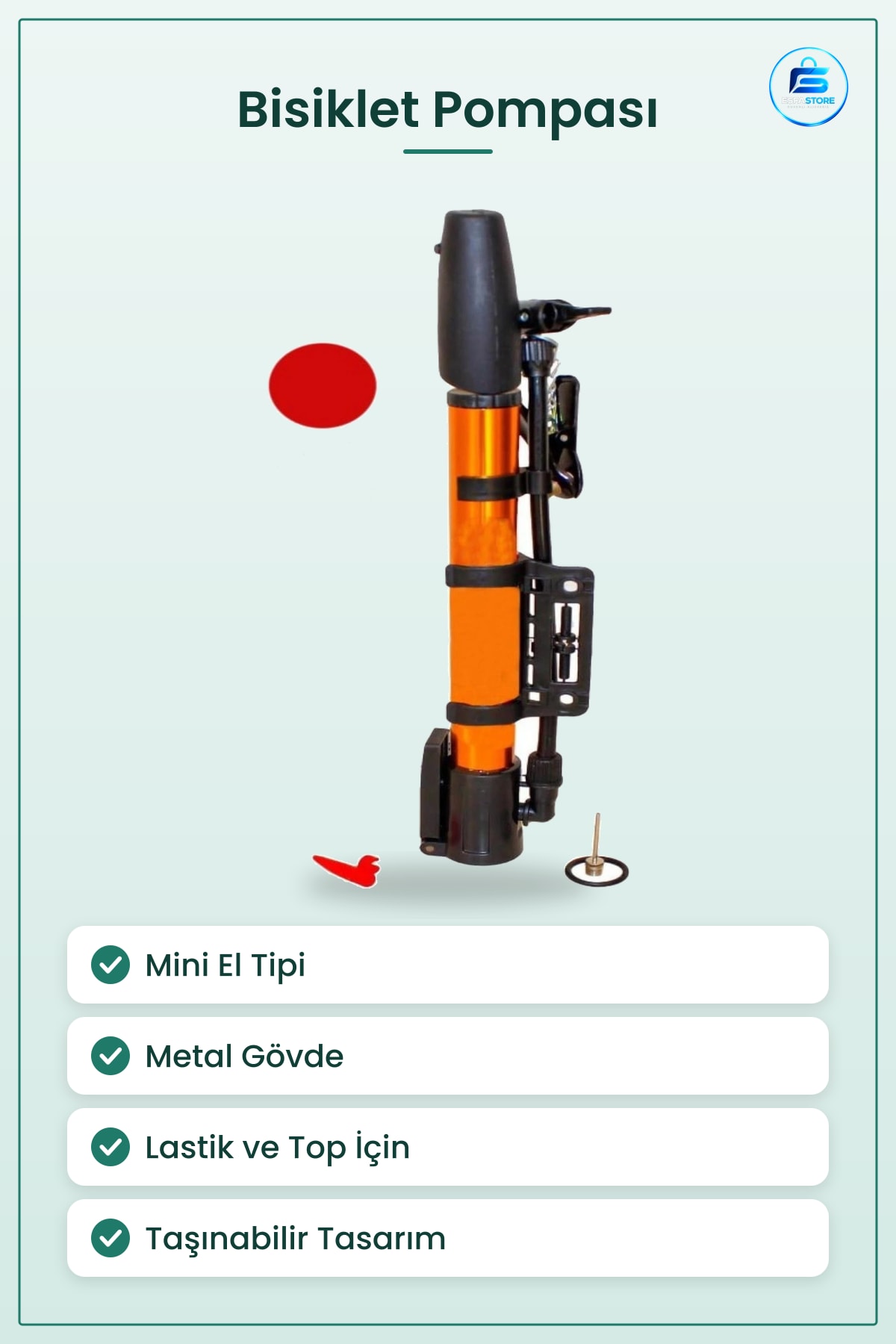Bisiklet Pompası Lüks Taşınabilir Mini El Tipi Top ve Lastik Şişirici Metal Gövdeli Aksesuarı