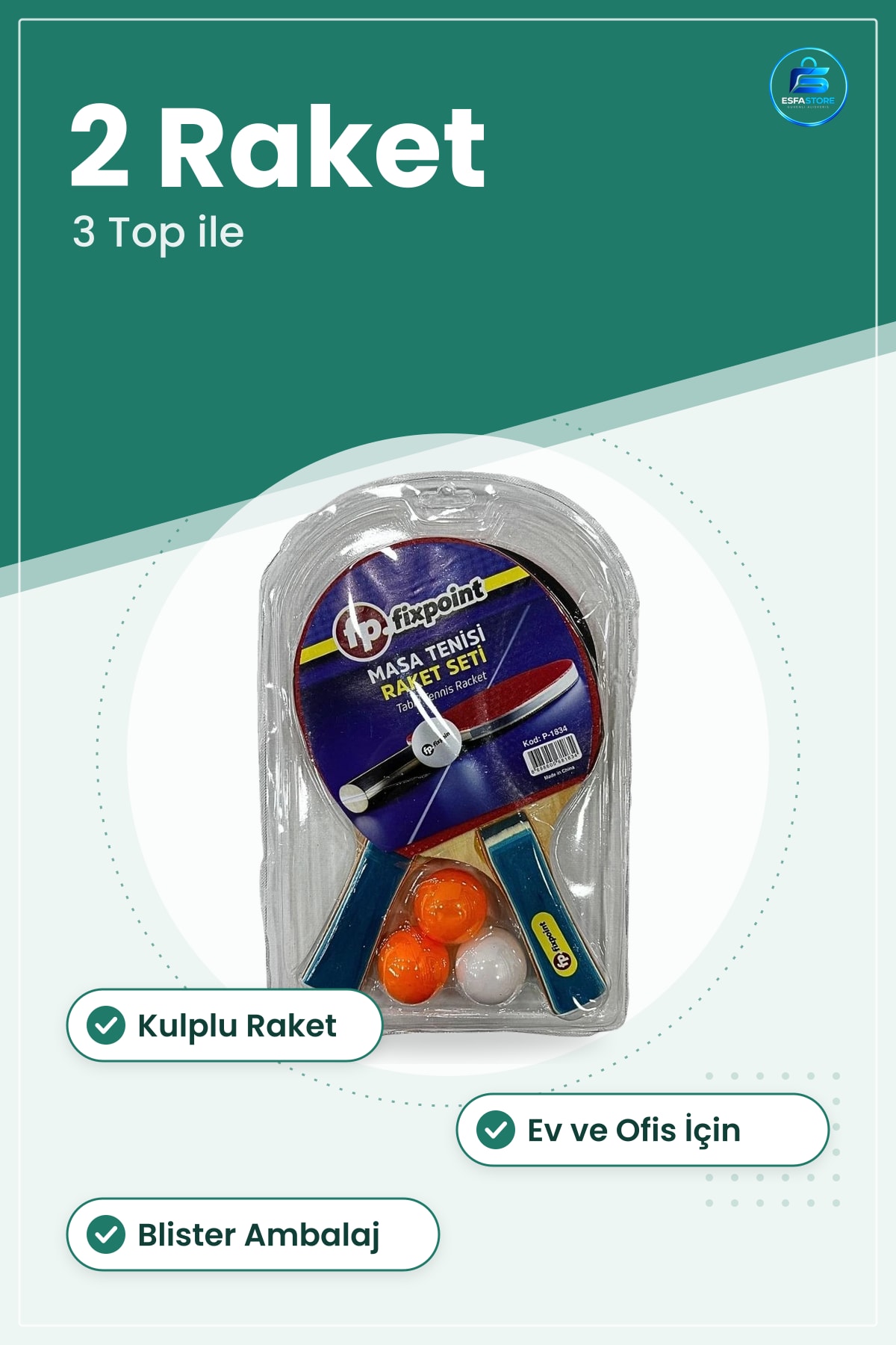 Masa Tenisi Seti 2 Raket 3 Top Kulplu Raketli Pinpon Oyun Ev Ofis Eğlence Takımı