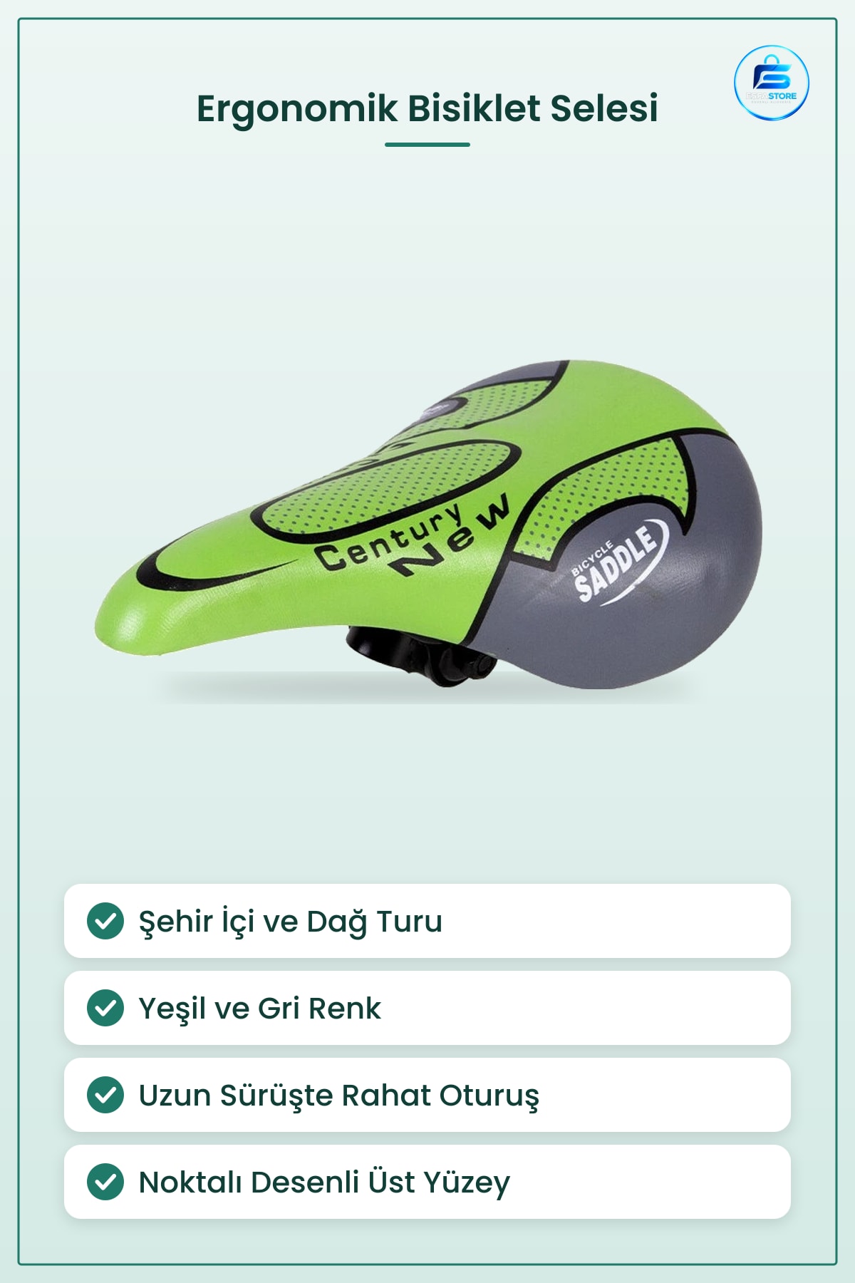 Ergonomik Bisiklet Selesi Yeşil Gri Dolgulu Şehir ve Dağ Turu Sele Koltuğu Sürüş Rahatlığı