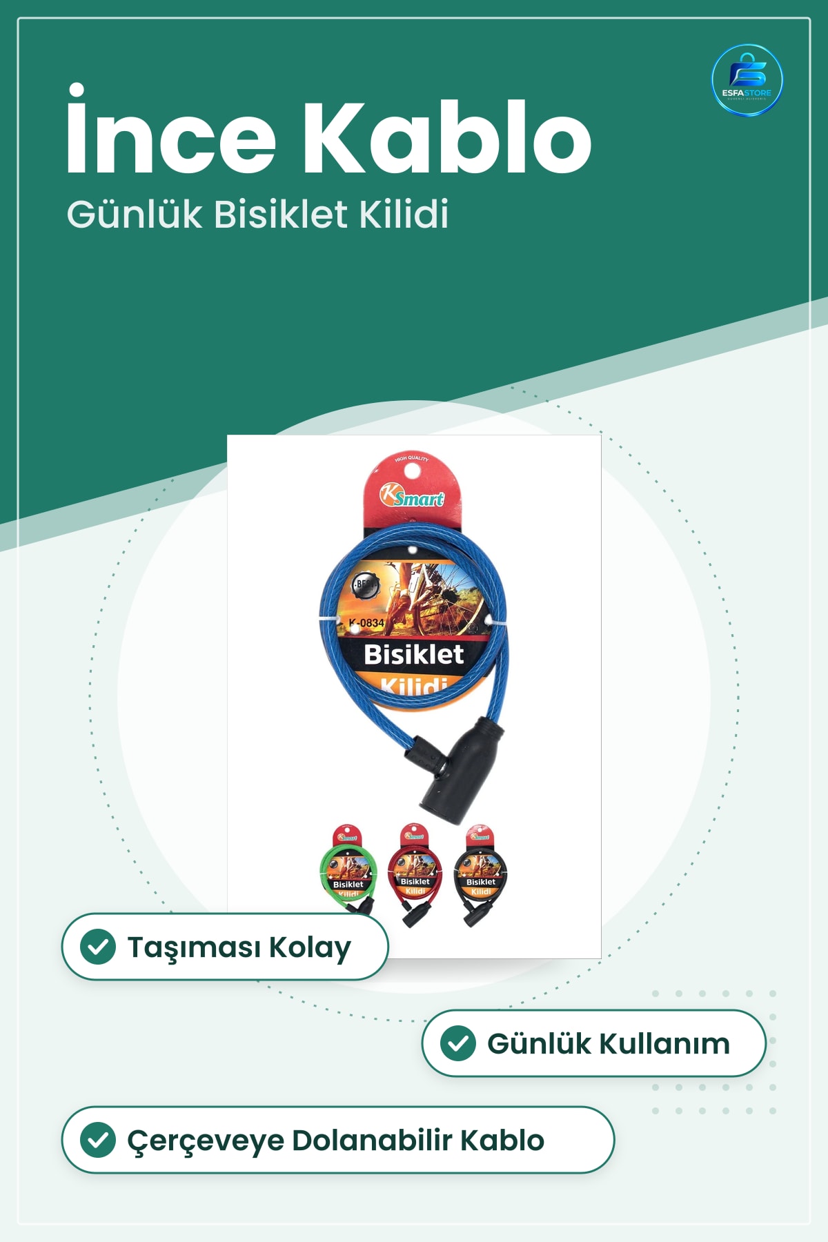 Bisiklet Kilidi İnce Kablolu Günlük Kullanım Taşınması Kolay Güvenlik Kilit Aksesuarı