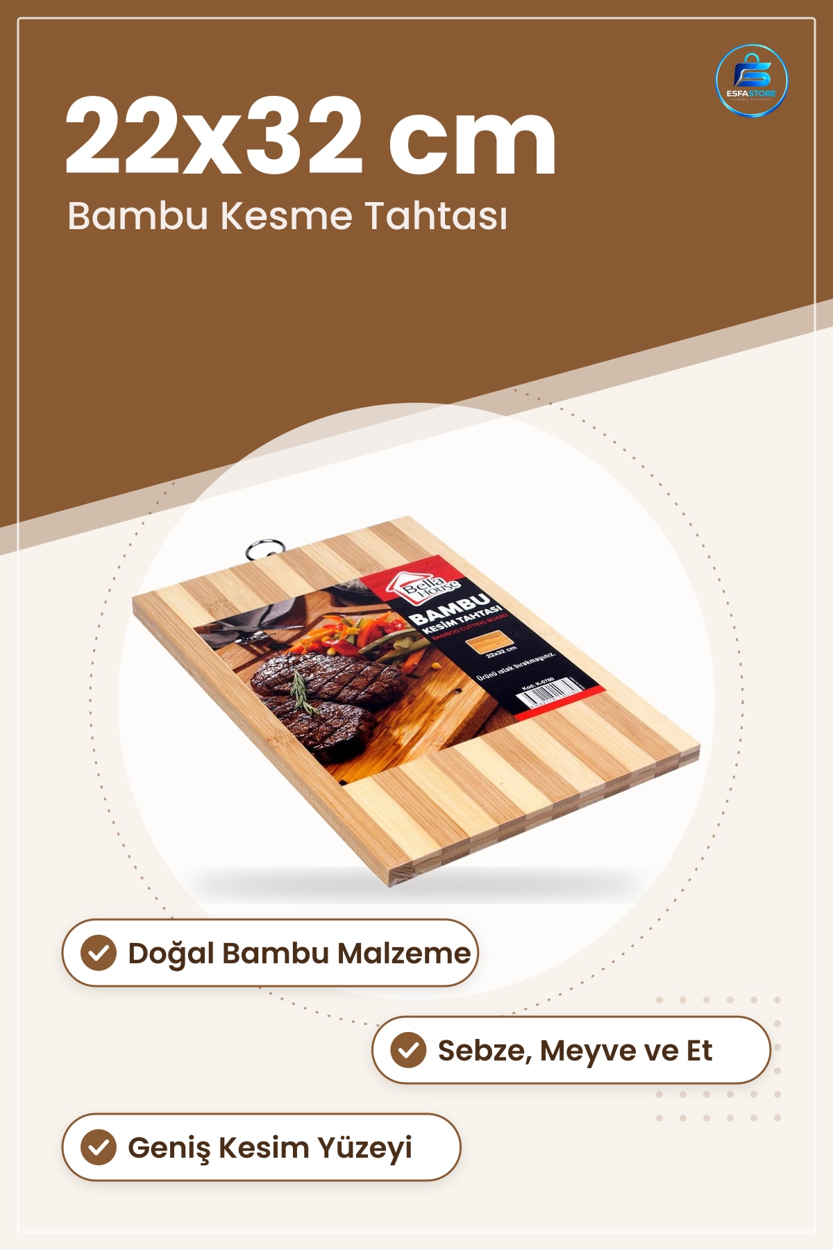 Bambu Kesme Tahtası 22x32 cm Kesim Panosu Mutfak İçin Doğal Pratik Sebze Et Hazırlık Levhası