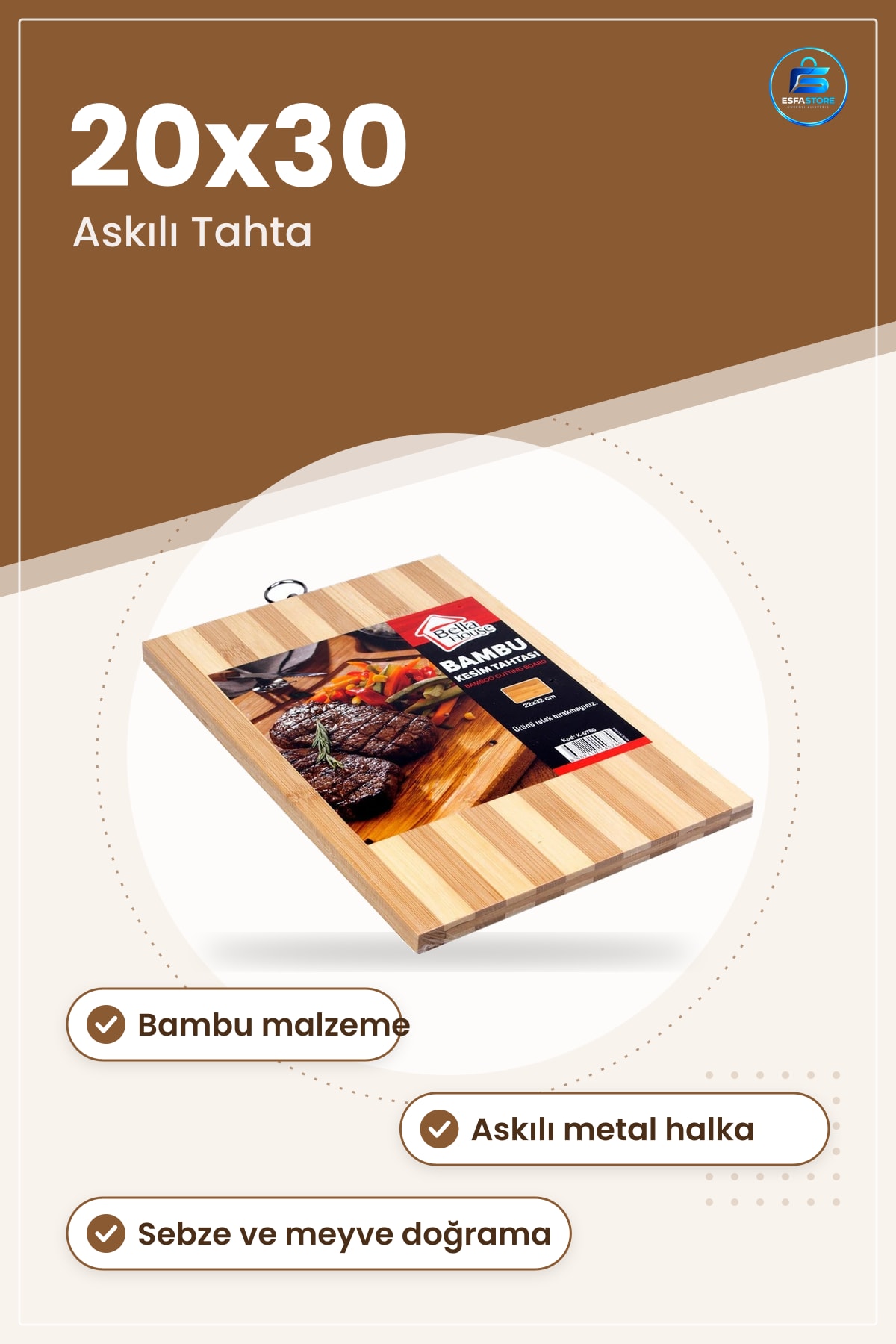 Kesme Tahtası Bambu Kesim Panosu Mutfak Sebze Meyve Doğrama Hazırlık Yüzeyi Askılı