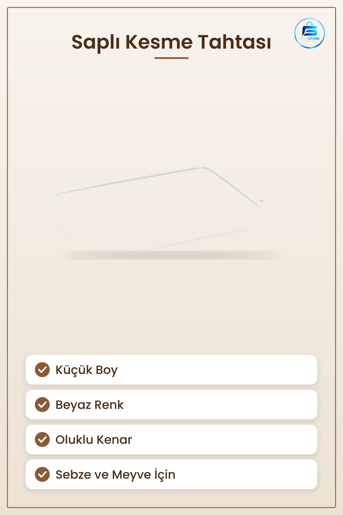 Kesme Tahtası Küçük Saplı Kesim Panosu Beyaz Mutfak Sebze ve Meyve Hazırlığı İçin