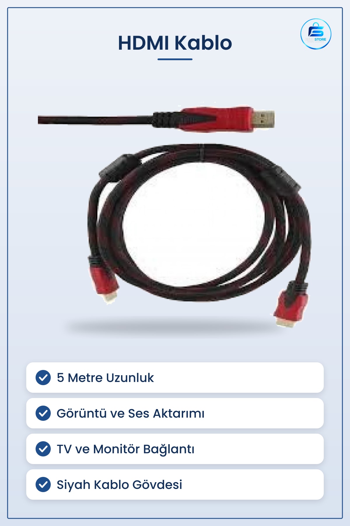 HDMI Kablo 5 m Görüntü ve Ses Kablosu Siyah Kırmızı Uçlu TV Monitör Bilgisayar Bağlantı