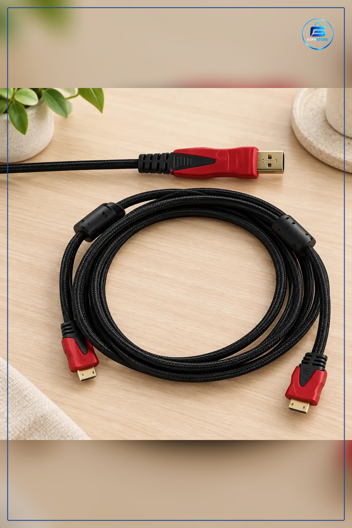 HDMI Kablo 3 m Kırmızı Siyah Örgülü Görüntü ve Ses Aktarım Kablosu Altın Uçlu Ferritli Bağlantı