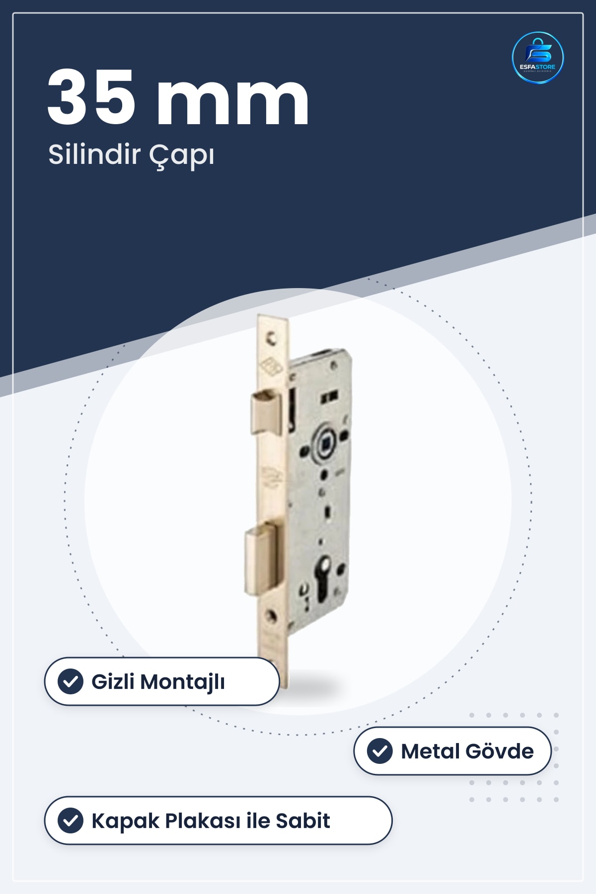 Silindirli Gömme Kilit 35 mm Silindir Çapı Gizli Montajlı Kapı Güvenlik Ürünü Hardırdavat