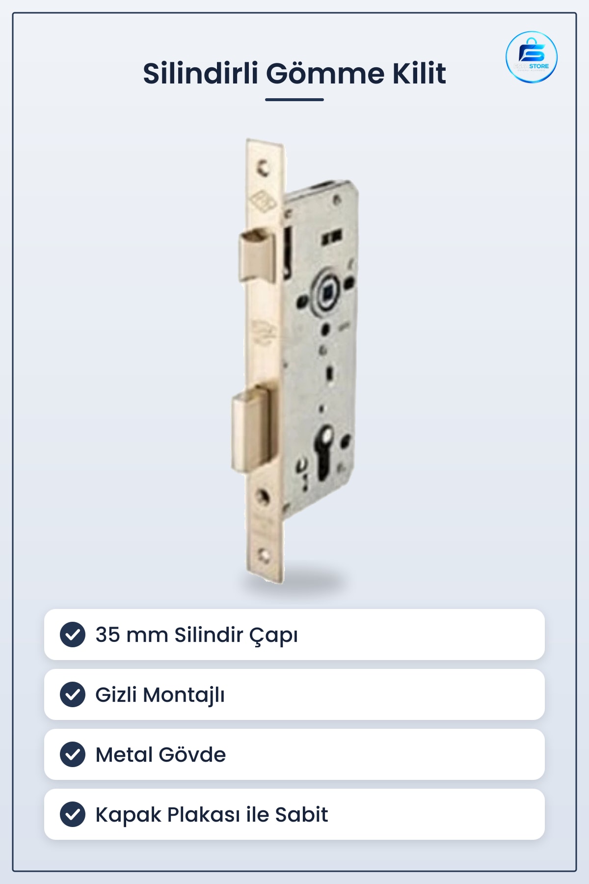 Silindirli Gömme Kilit 35 mm Silindir Çapı Gizli Montajlı Kapı Güvenlik Ürünü Hardırdavat