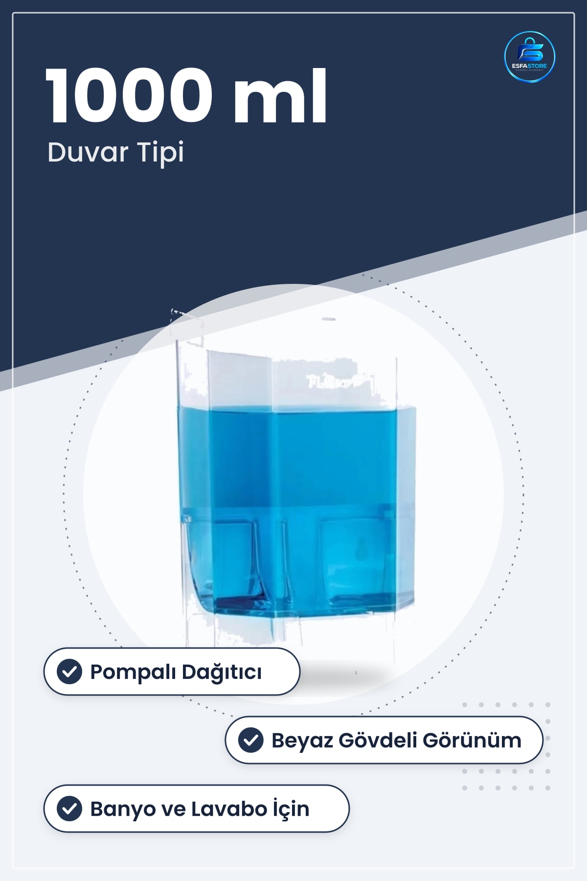 Sıvı Sabunluk 1000 ml Duvar Tipi Banyo Aksesuarı Sabun Dağıtıcı Pompalı Kutu Beyaz