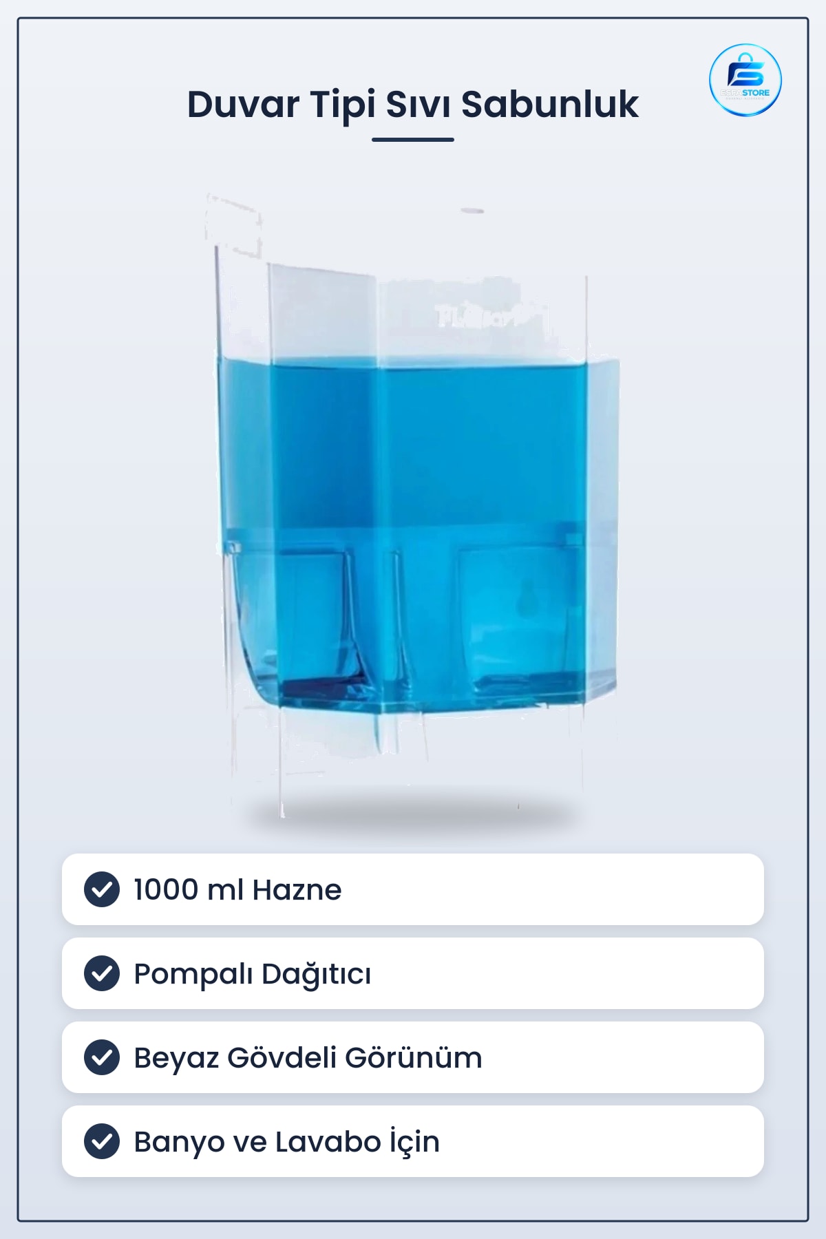 Sıvı Sabunluk 1000 ml Duvar Tipi Banyo Aksesuarı Sabun Dağıtıcı Pompalı Kutu Beyaz
