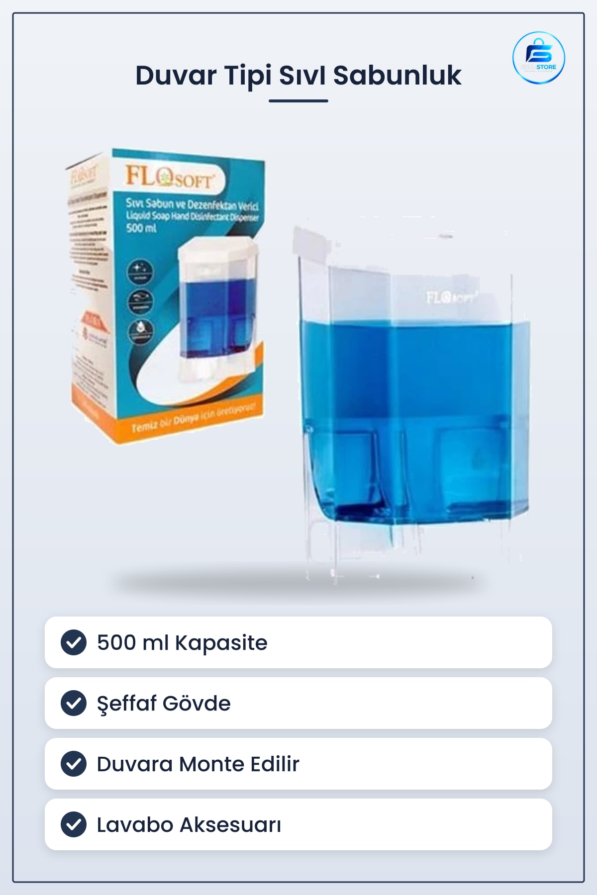 Sıvı Sabunluk 500 ml Duvar Tipi Şeffaf Gövdeli Banyo Lavabo Aksesuarı Sabun Dispenseri