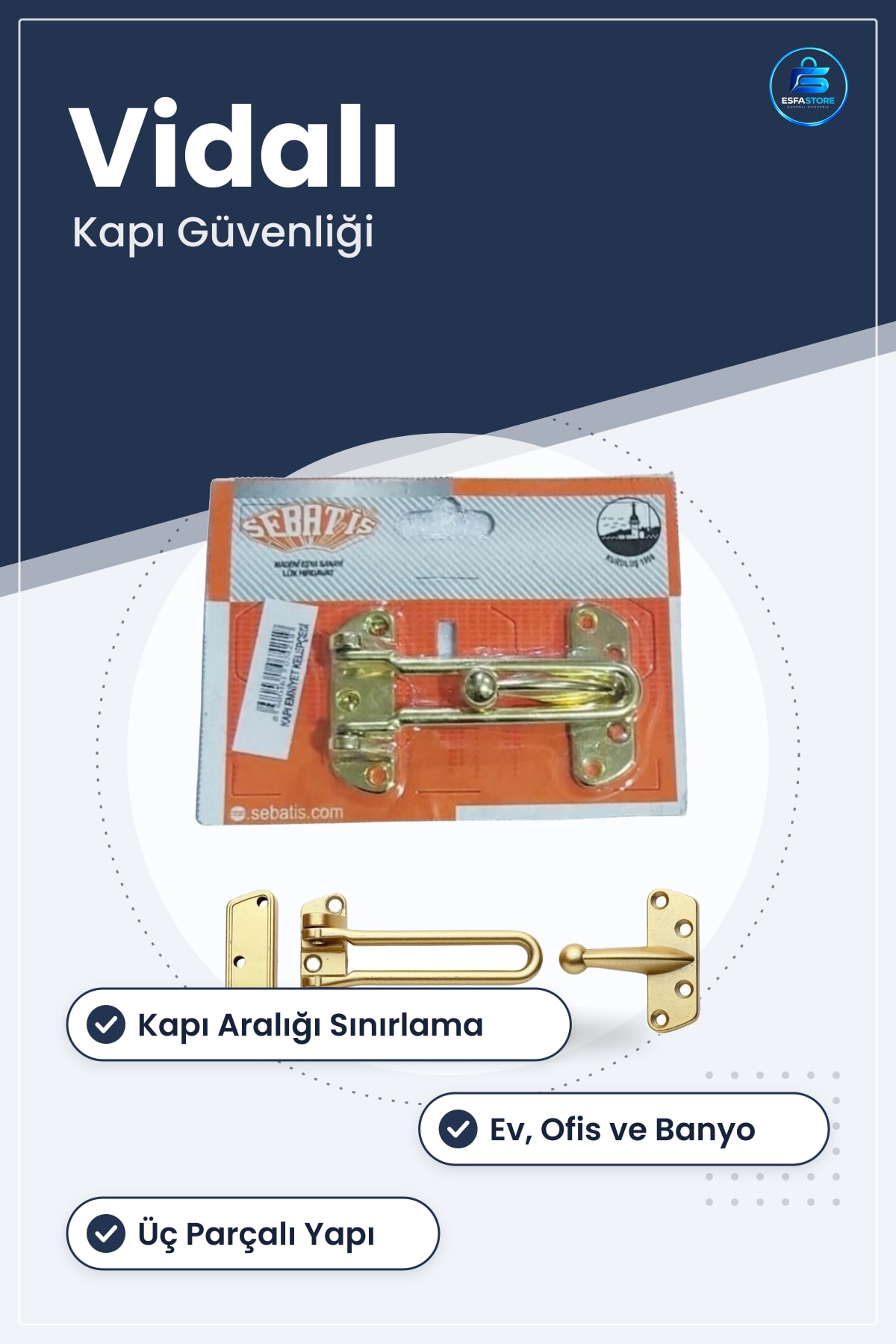 Emniyet Kelepçesi Kapı Hırdavatı Güvenlik Zinciri Aralık Kilidi Vidalı Montaj Ev Ofis Banyo