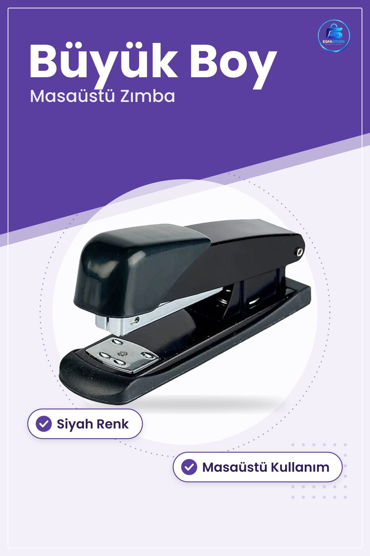 Zımba Makinesi Büyük Boy Siyah Masaüstü Kırtasiye Ofis Evrak Kağıt Zımbalama Aracı
