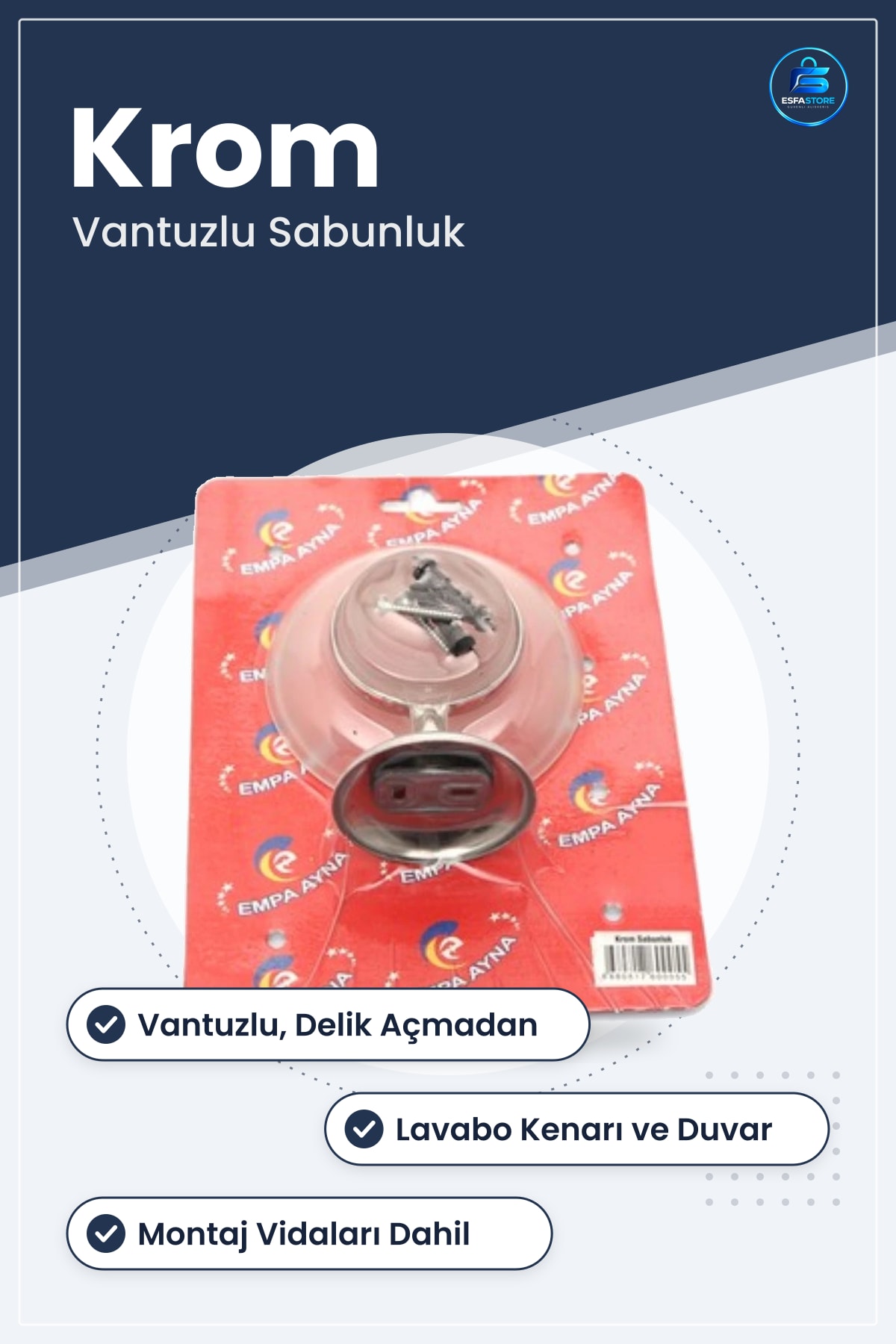 Krom Sabunluk Vantuzlu Banyo Lavabo Tezgah Kenarı İçin Sabun Tutucu Düzenleyici Aksesuar