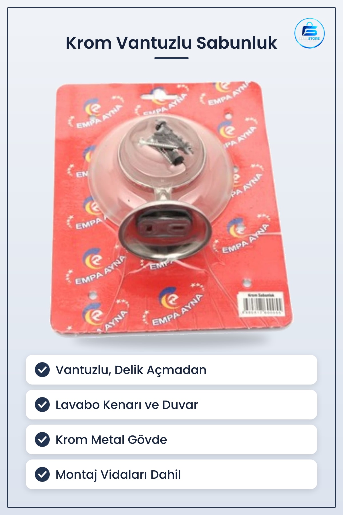 Krom Sabunluk Vantuzlu Banyo Lavabo Tezgah Kenarı İçin Sabun Tutucu Düzenleyici Aksesuar