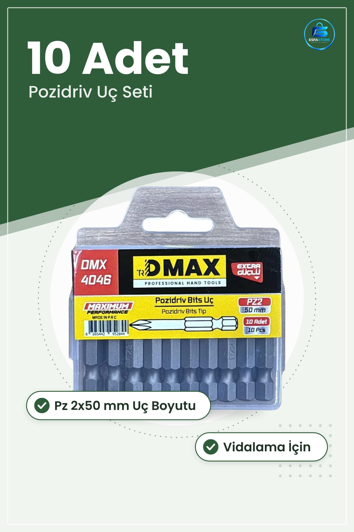 Pz 2x50 mm Bits 10 Adet Matkap Ucu Pozidriv Vidalama Elektrikli El Aleti Aksesuarı Seti