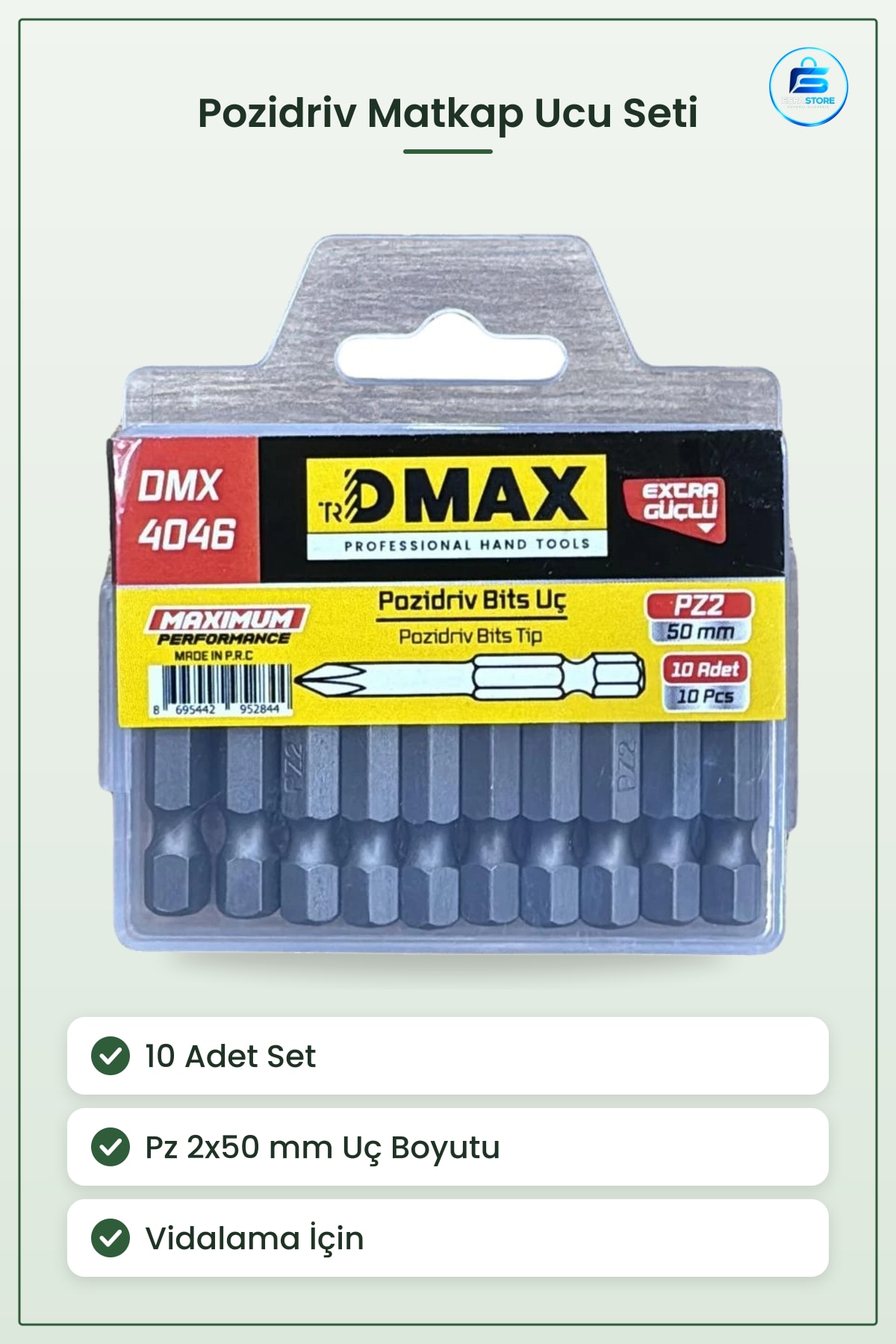 Pz 2x50 mm Bits 10 Adet Matkap Ucu Pozidriv Vidalama Elektrikli El Aleti Aksesuarı Seti