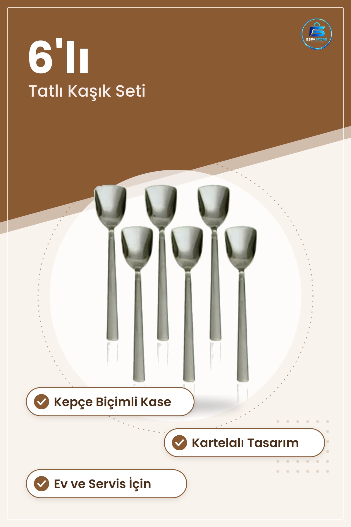 Kartelalı Dondurma Kaşığı 6'lı Servis Mutfak Sofra Takımı İçin Tatlı Kaşık Seti Kolay Kullanım