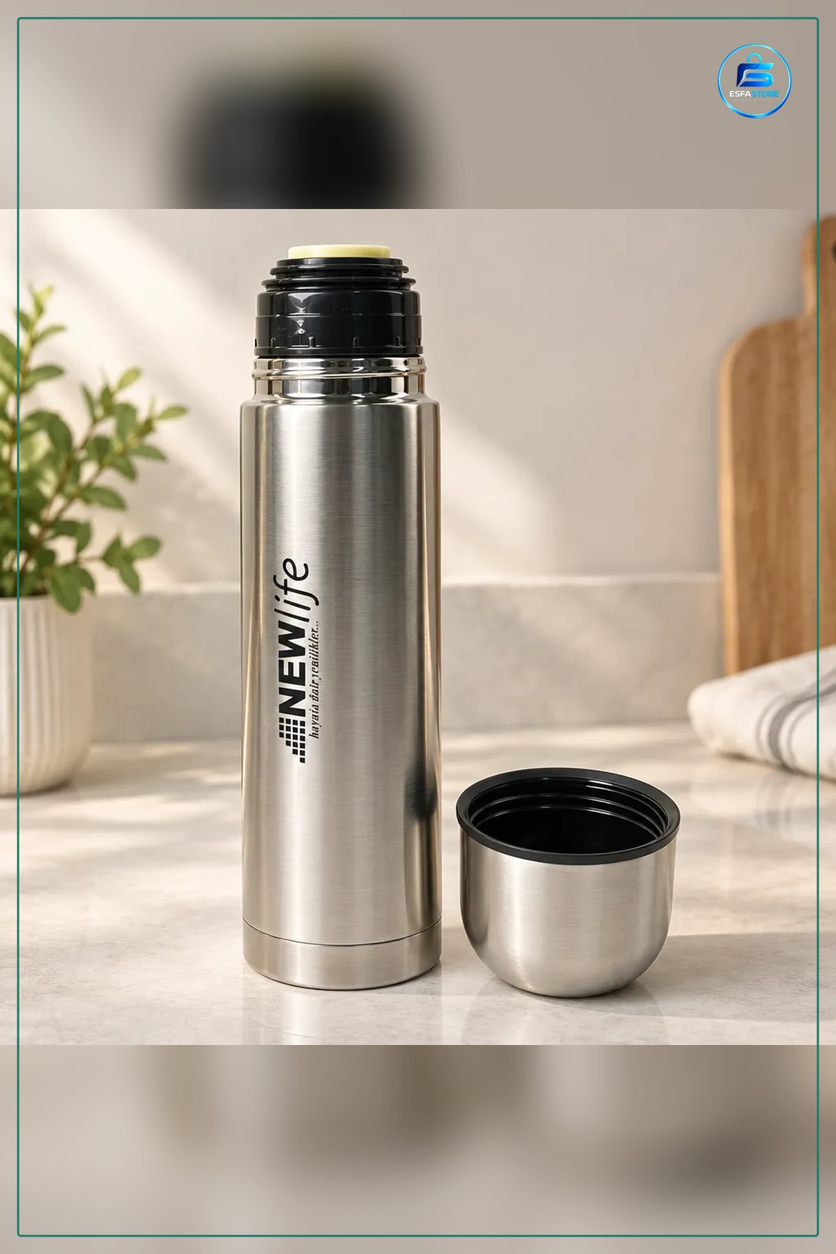 Termos 350 ml Metal Gövdeli Bardaklı Sıcak ve Soğuk İçecek Kamp Seyahat Ofis Okul Taşıma