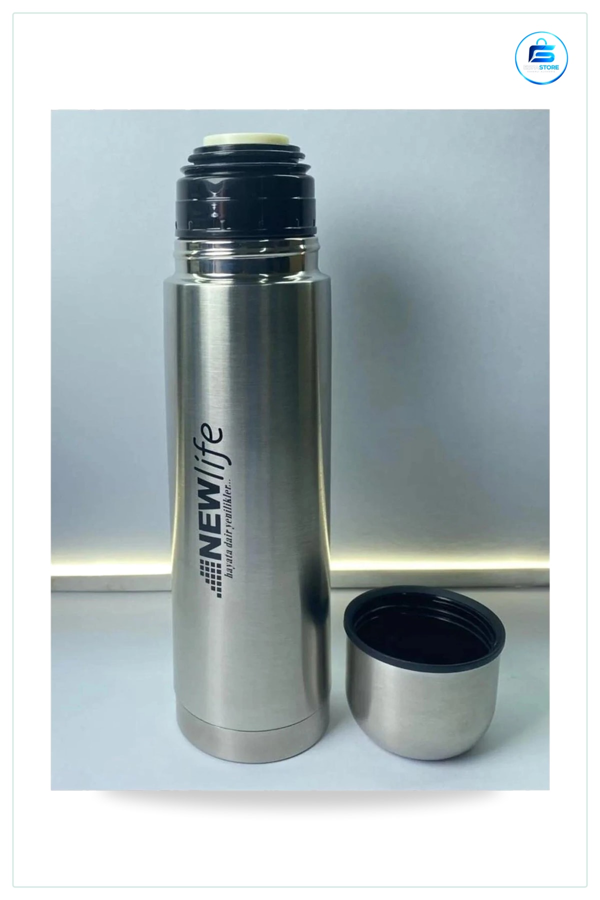 Termos 350 ml Metal Gövdeli Bardaklı Sıcak ve Soğuk İçecek Kamp Seyahat Ofis Okul Taşıma