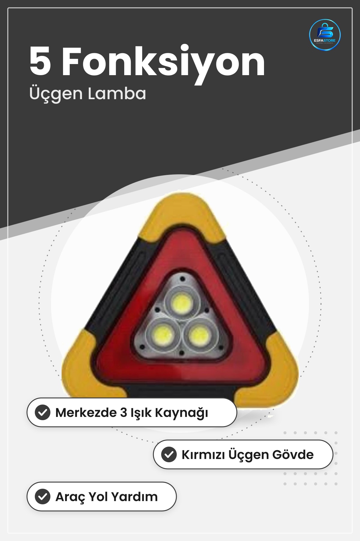 Oto Lambaısı 5 Fonksiyonlu Üçgen Acil Durum Uyarı Aydınlatma Işığı Araç Yol Yardım