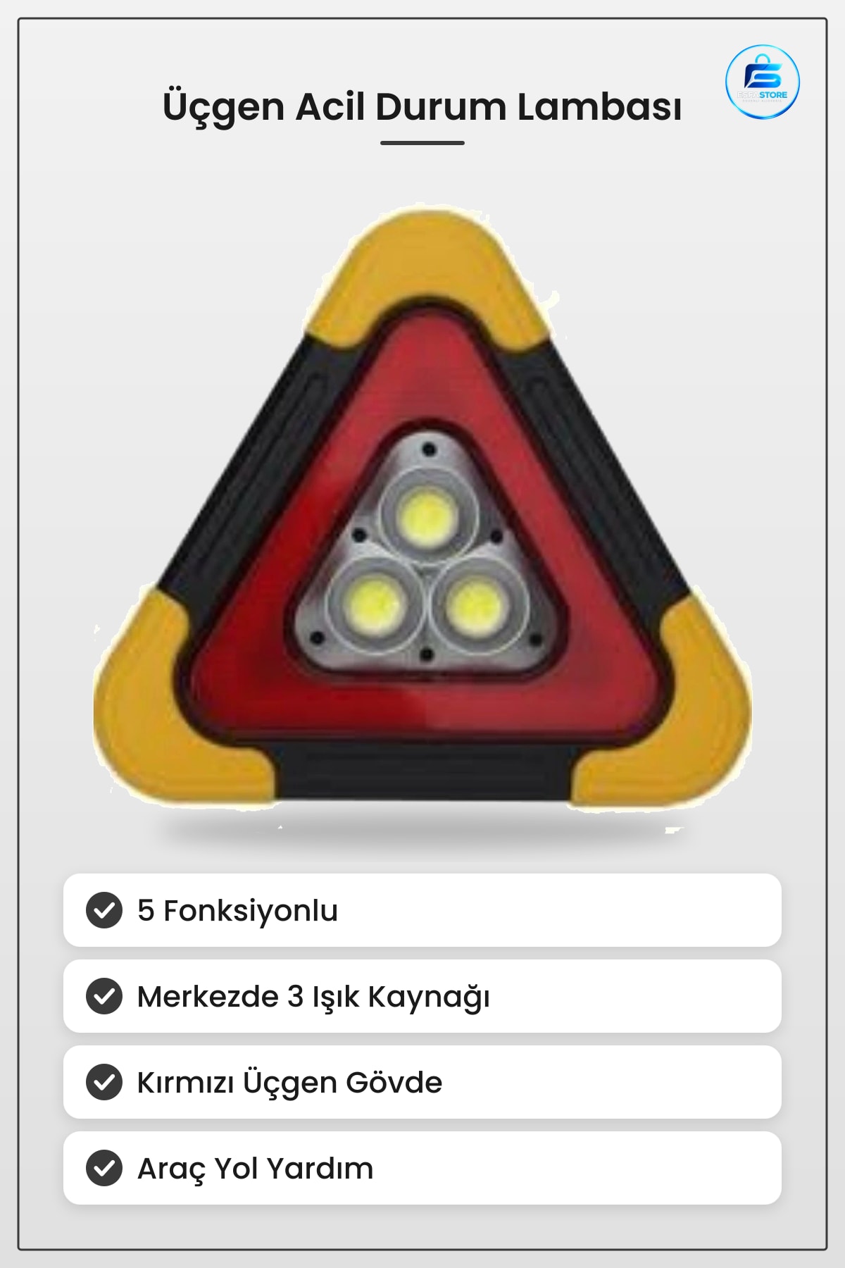 Oto Lambaısı 5 Fonksiyonlu Üçgen Acil Durum Uyarı Aydınlatma Işığı Araç Yol Yardım