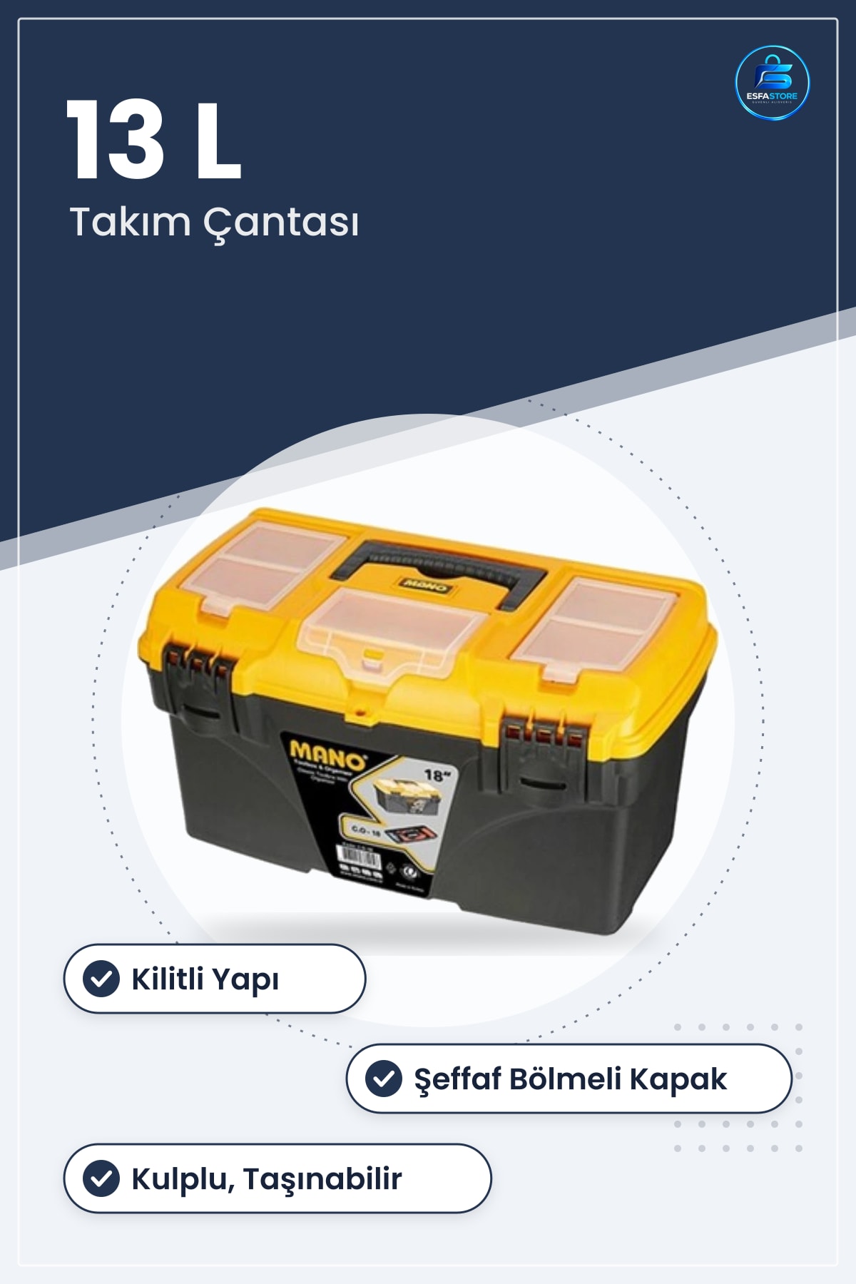 Kilitli Takım Çantası 13 L Taşınabilir Plastik Avadanlık Hırdavat Saklama Kutusu Organizer