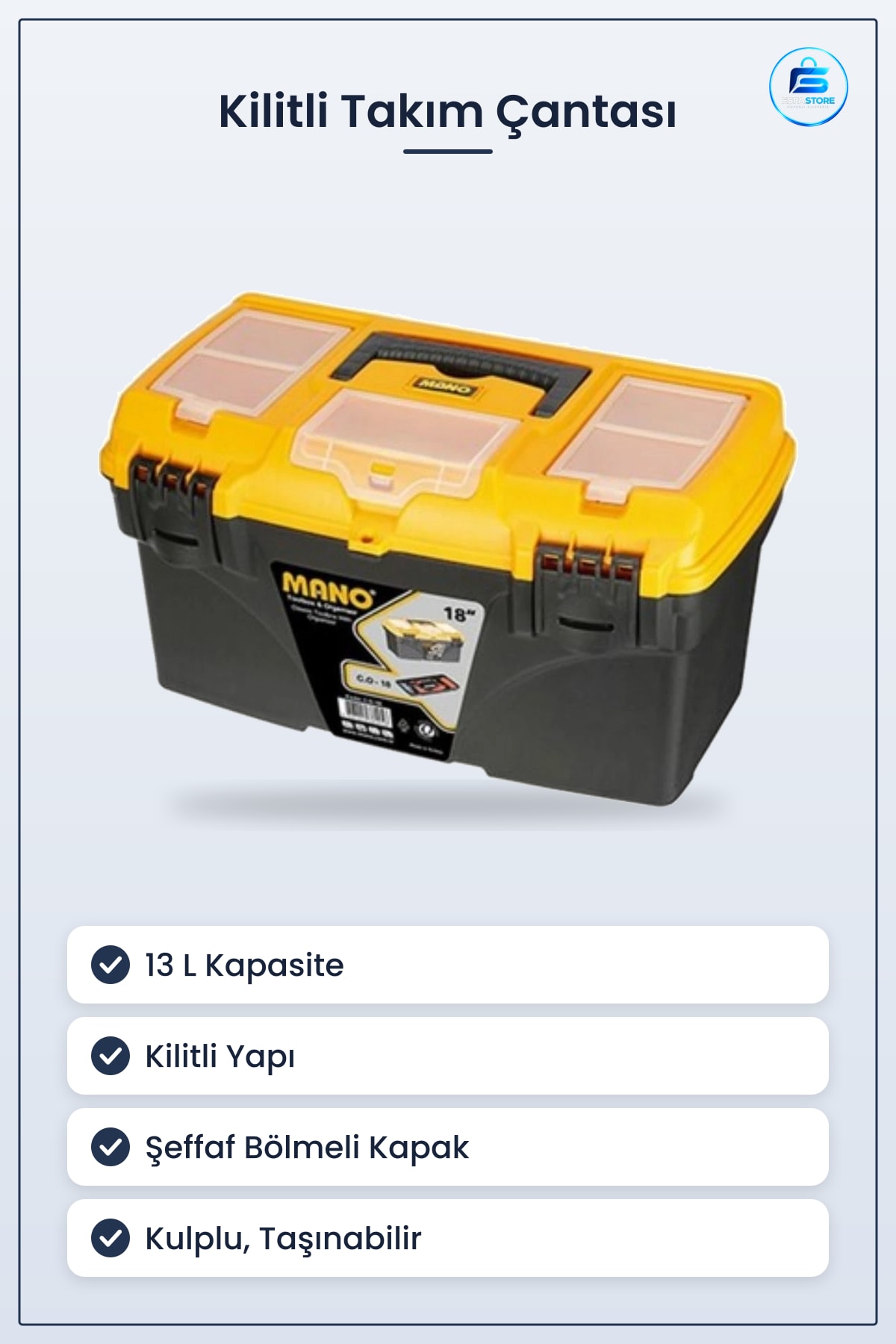 Kilitli Takım Çantası 13 L Taşınabilir Plastik Avadanlık Hırdavat Saklama Kutusu Organizer