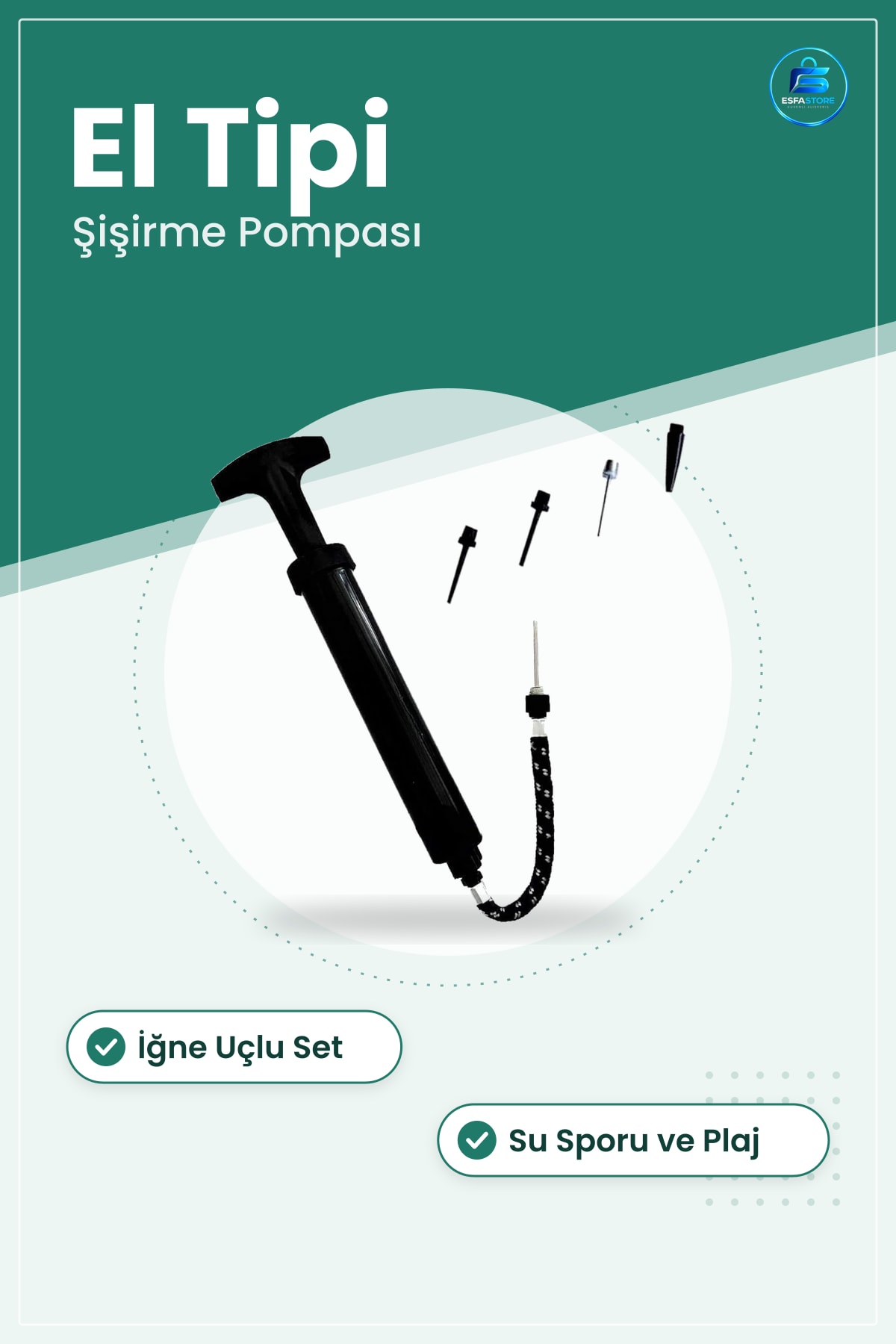 Top Şişirme Pompası Çok Fonksiyonlu El Tipi Hortumlu İğne Uçlu Set Su Sporu Havuz Plaj